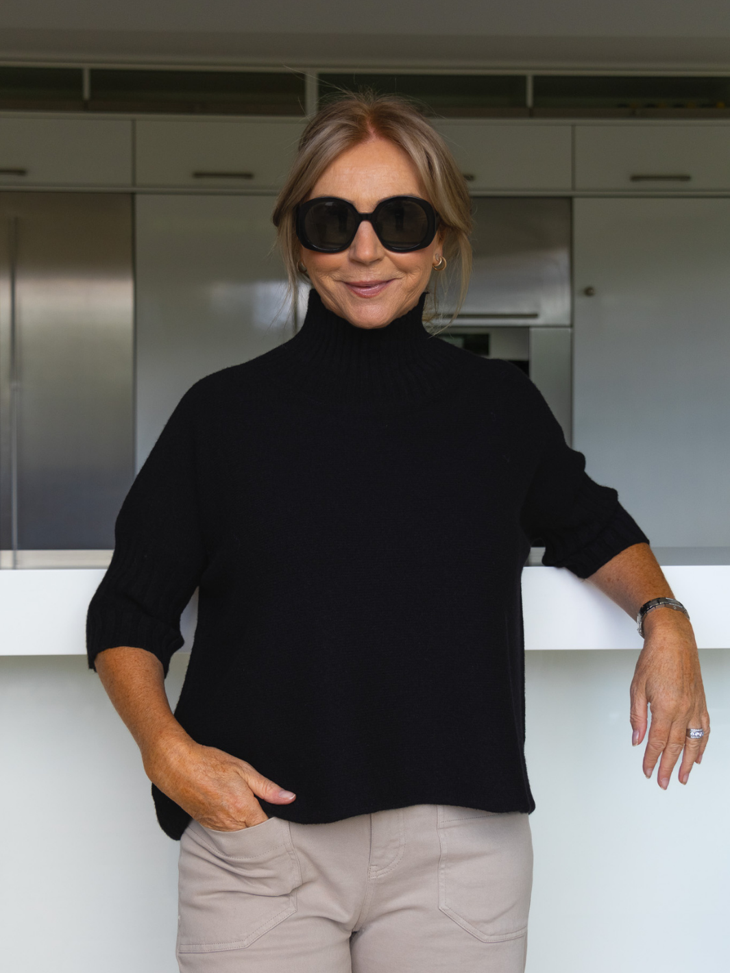 Diffusion by Kate Knitwear One Size Josep Mid Length 3/4 Sleeve Jumper In Black