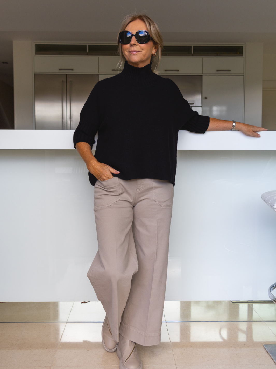 Diffusion by Kate Knitwear One Size Josep Mid Length 3/4 Sleeve Jumper In Black