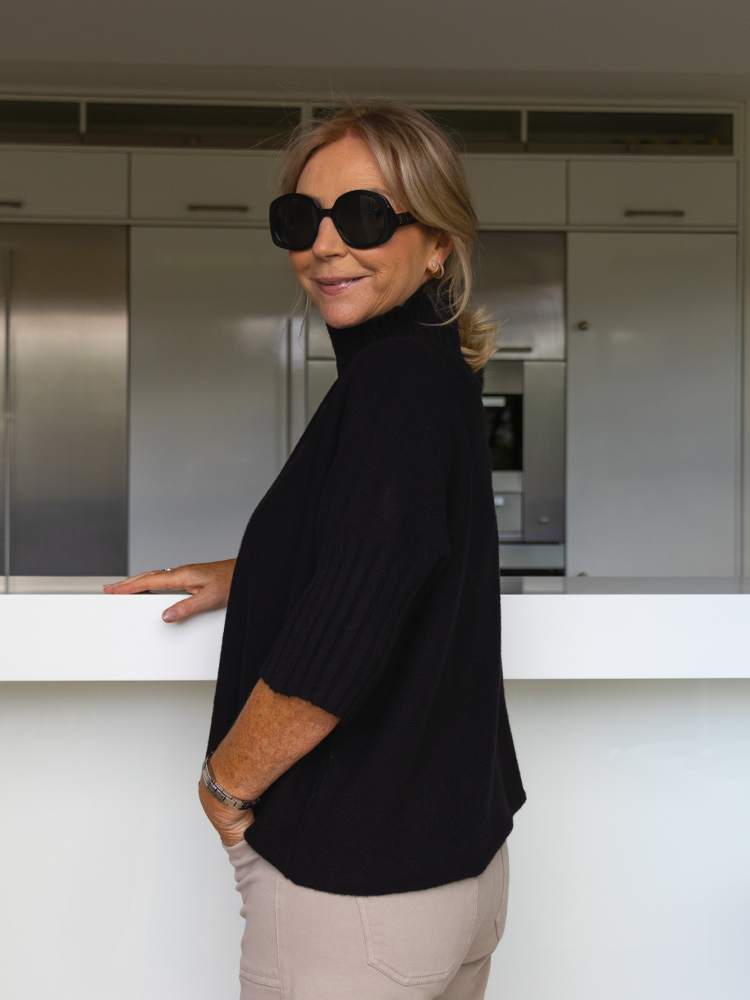 Diffusion by Kate Knitwear One Size Josep Mid Length 3/4 Sleeve Jumper In Black