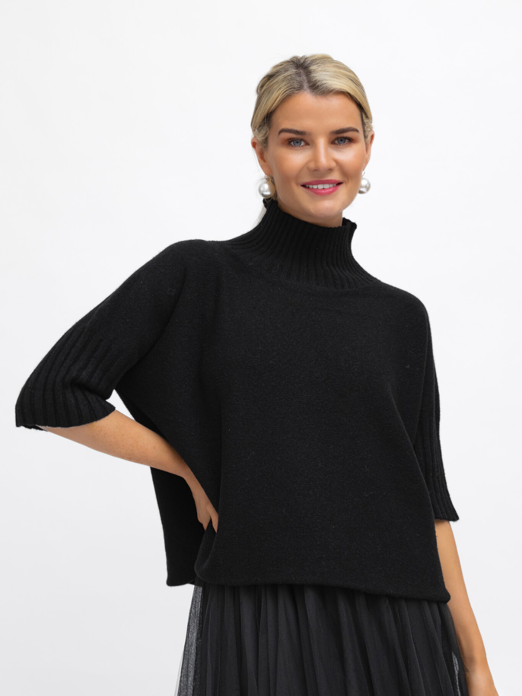 Diffusion by Kate Knitwear One Size Josep Mid Length 3/4 Sleeve Jumper In Black