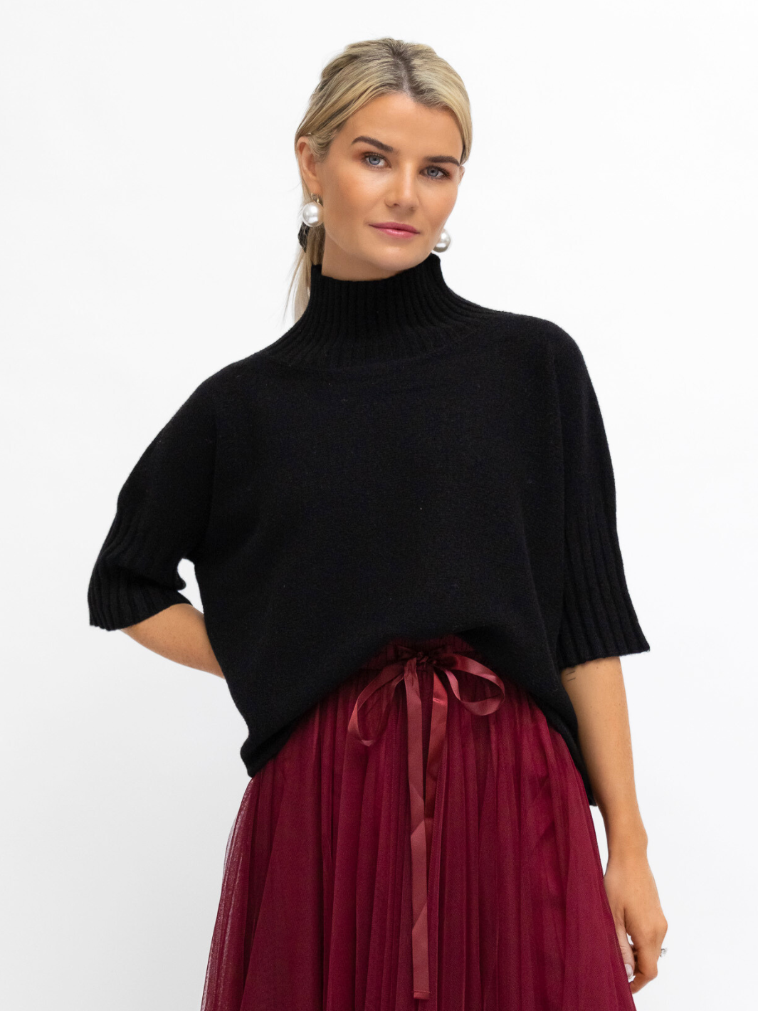 Diffusion by Kate Knitwear One Size Josep Mid Length 3/4 Sleeve Jumper In Black