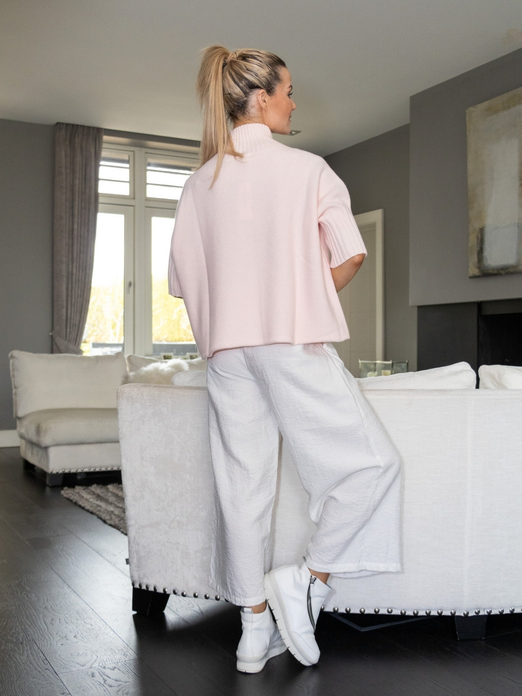 Diffusion by Kate Knitwear Josep Mid-Length Sweater in Baby Pink