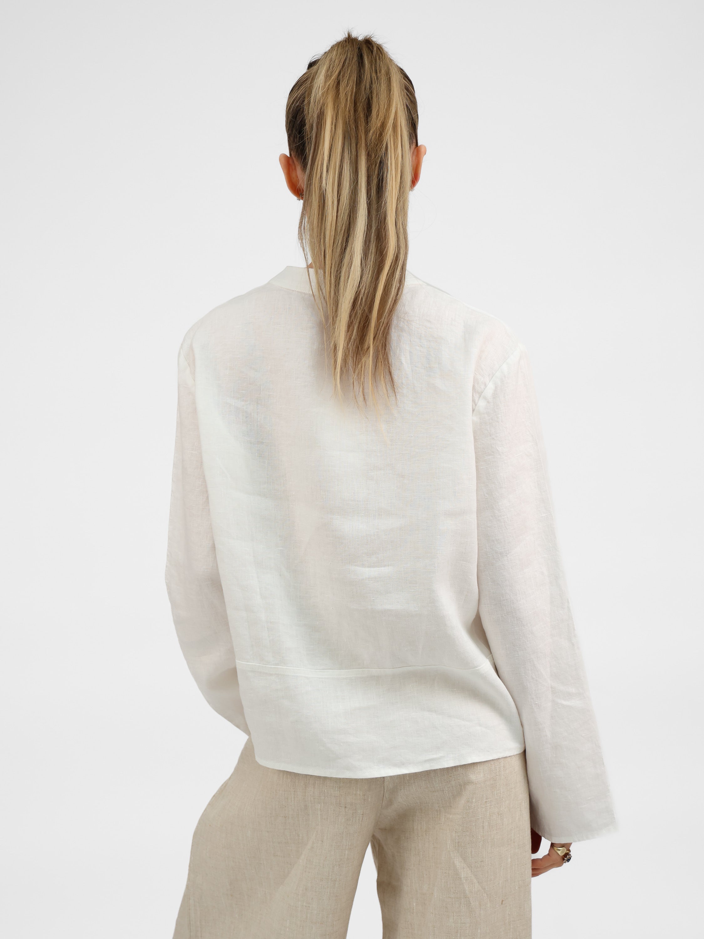 Diffusion by Kate S/M Maggie Linen Long Sleeve Shirt in White