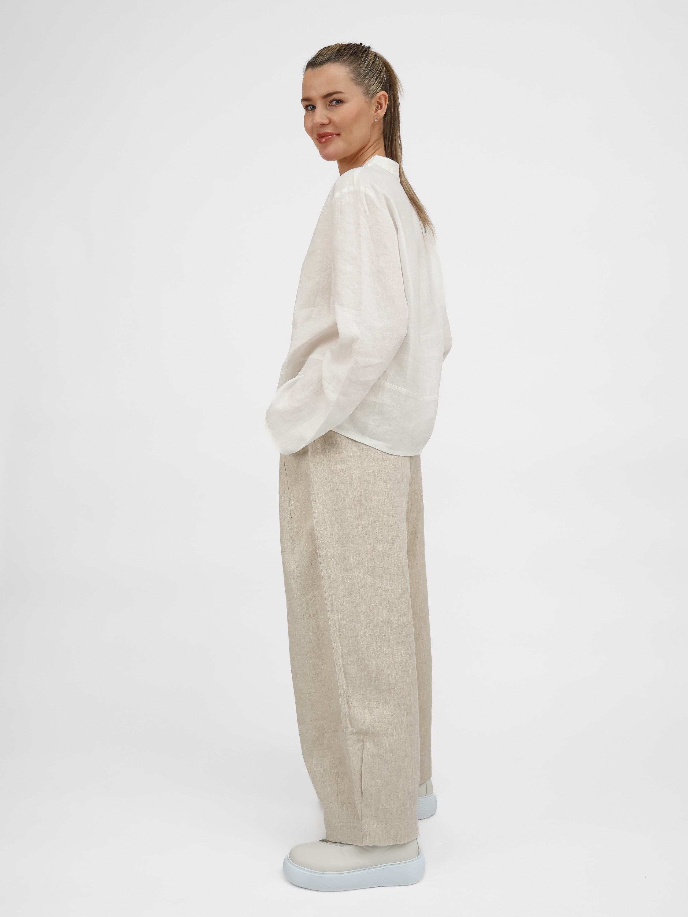 Diffusion by Kate S/M Maggie Linen Long Sleeve Shirt in White
