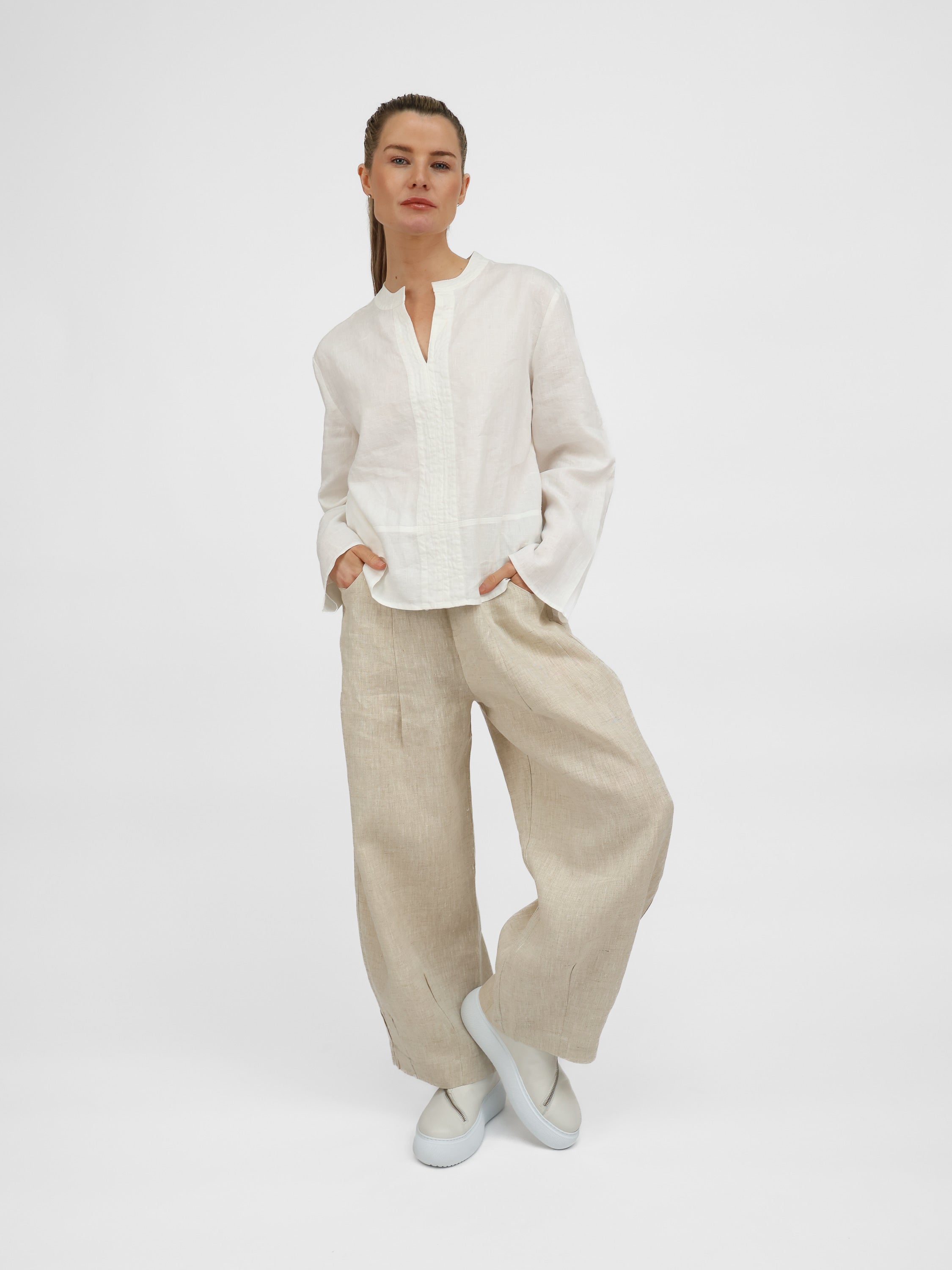 Diffusion by Kate S/M Maggie Linen Long Sleeve Shirt in White