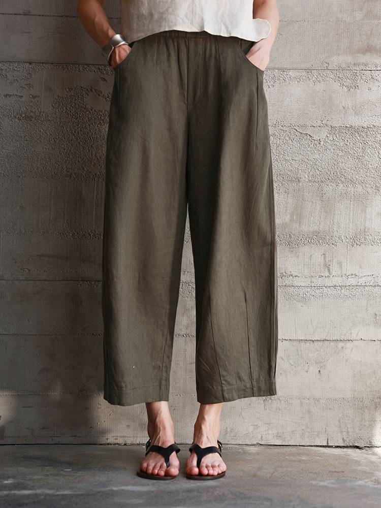 Diffusion by Kate Pants Frankie Pure Linen Pants in Olive Green
