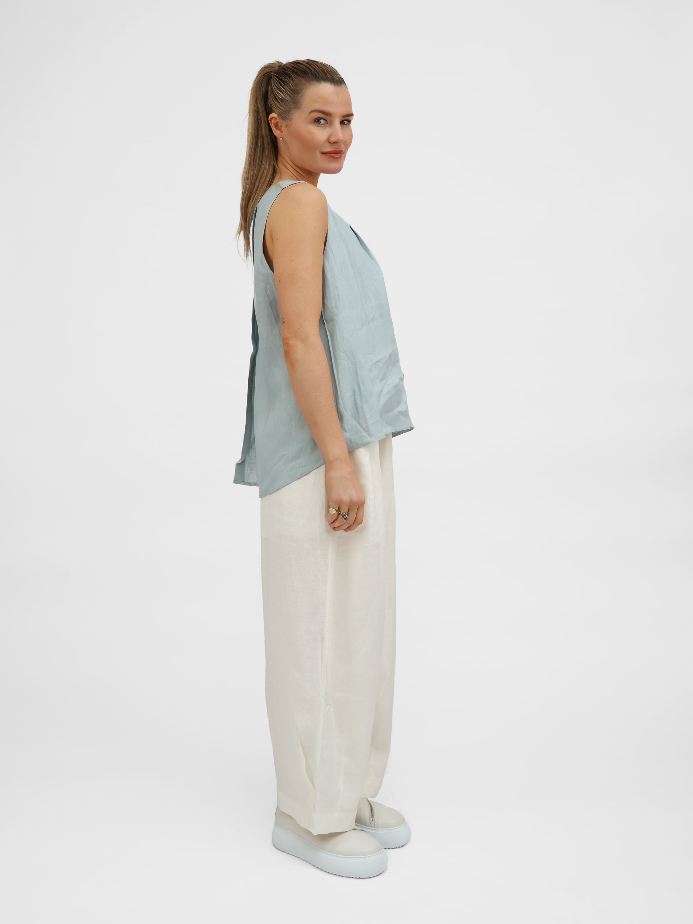 Diffusion by Kate Pants Frankie Pure Linen Wide-Leg Pants in Ecru