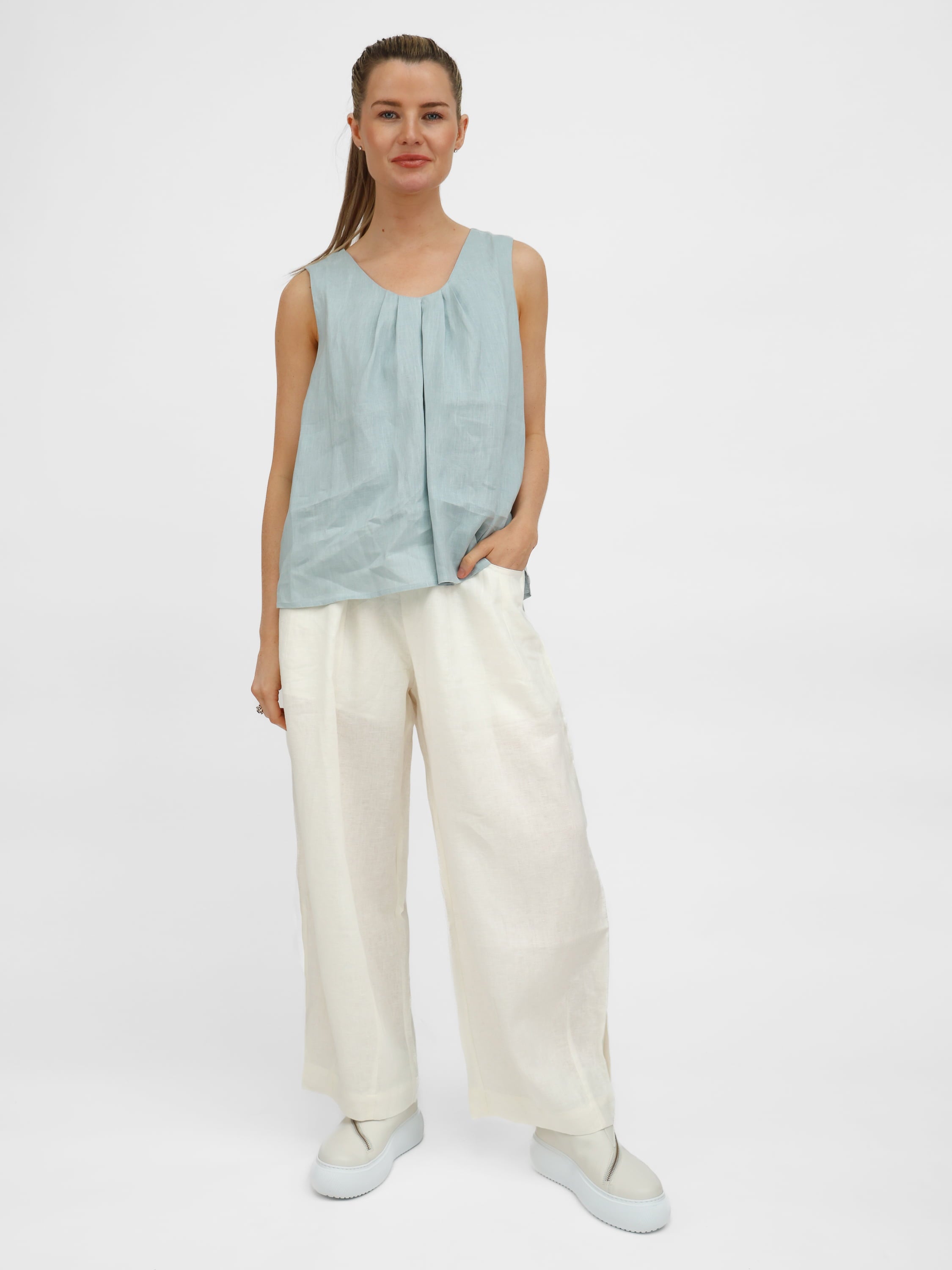 Diffusion by Kate Pants Frankie Pure Linen Wide-Leg Pants in Ecru