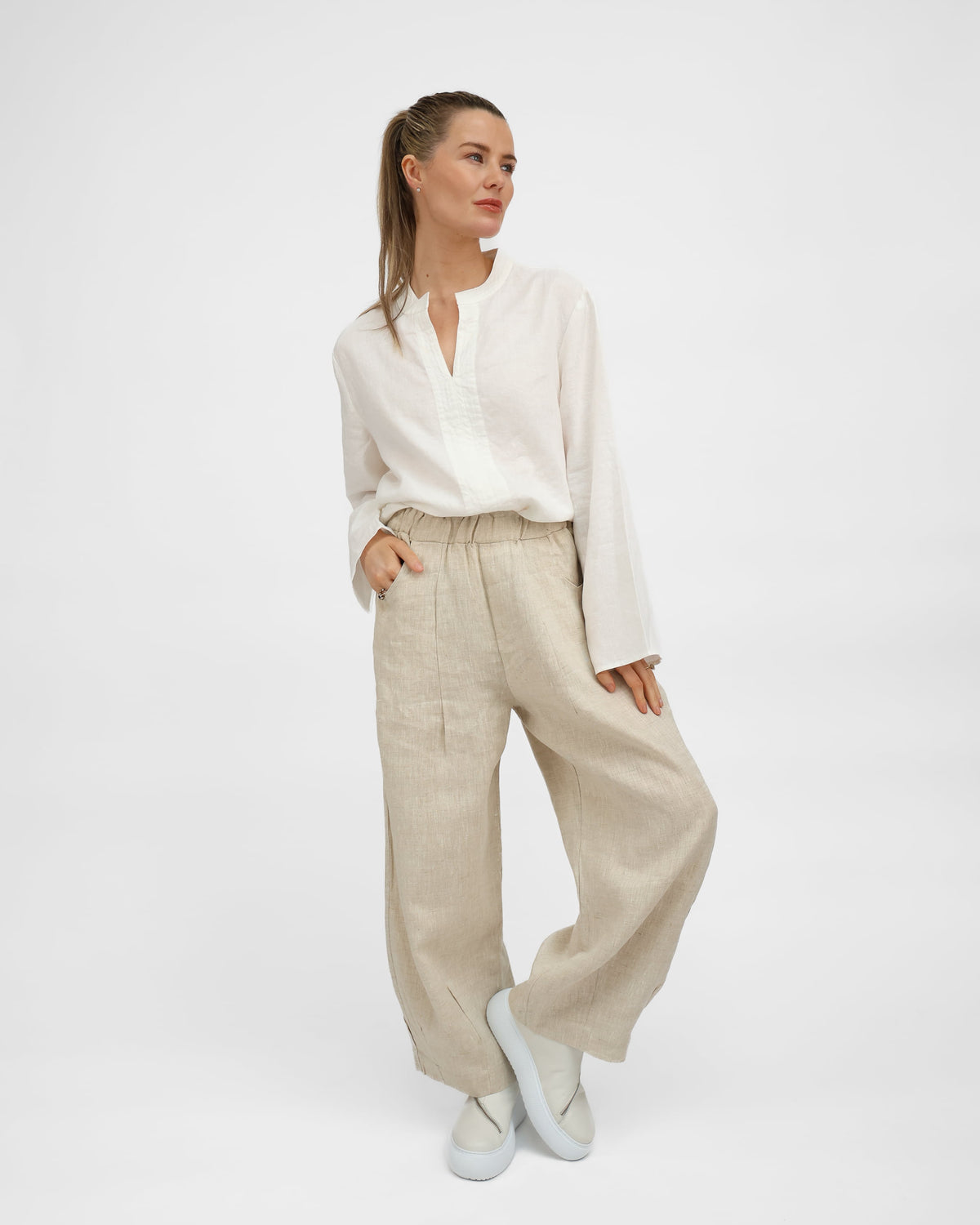 Diffusion by Kate Pants Frankie Pure Linen Wide-Leg Pants in Sand