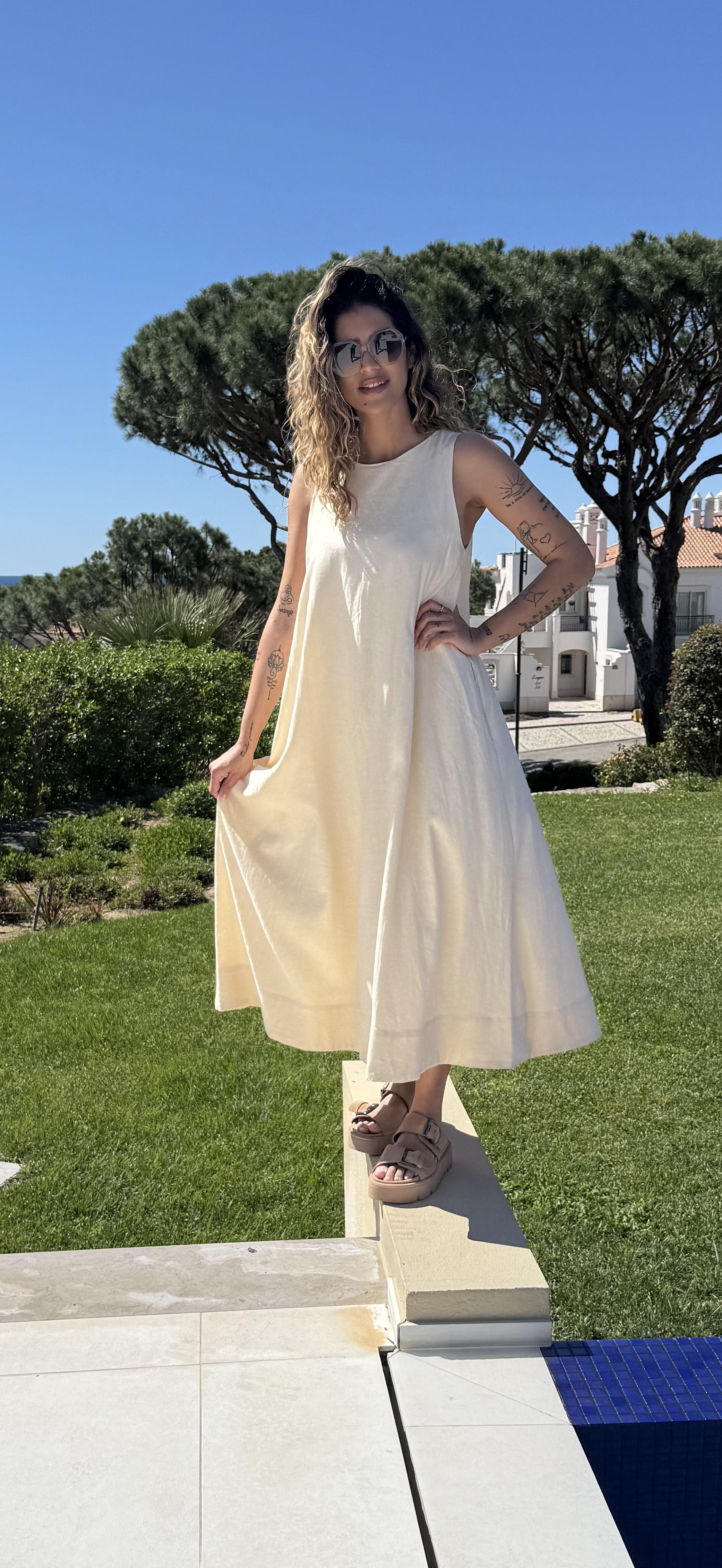 Diffusion by Kate One Size Robin Linen Mix Dress in Vanilla