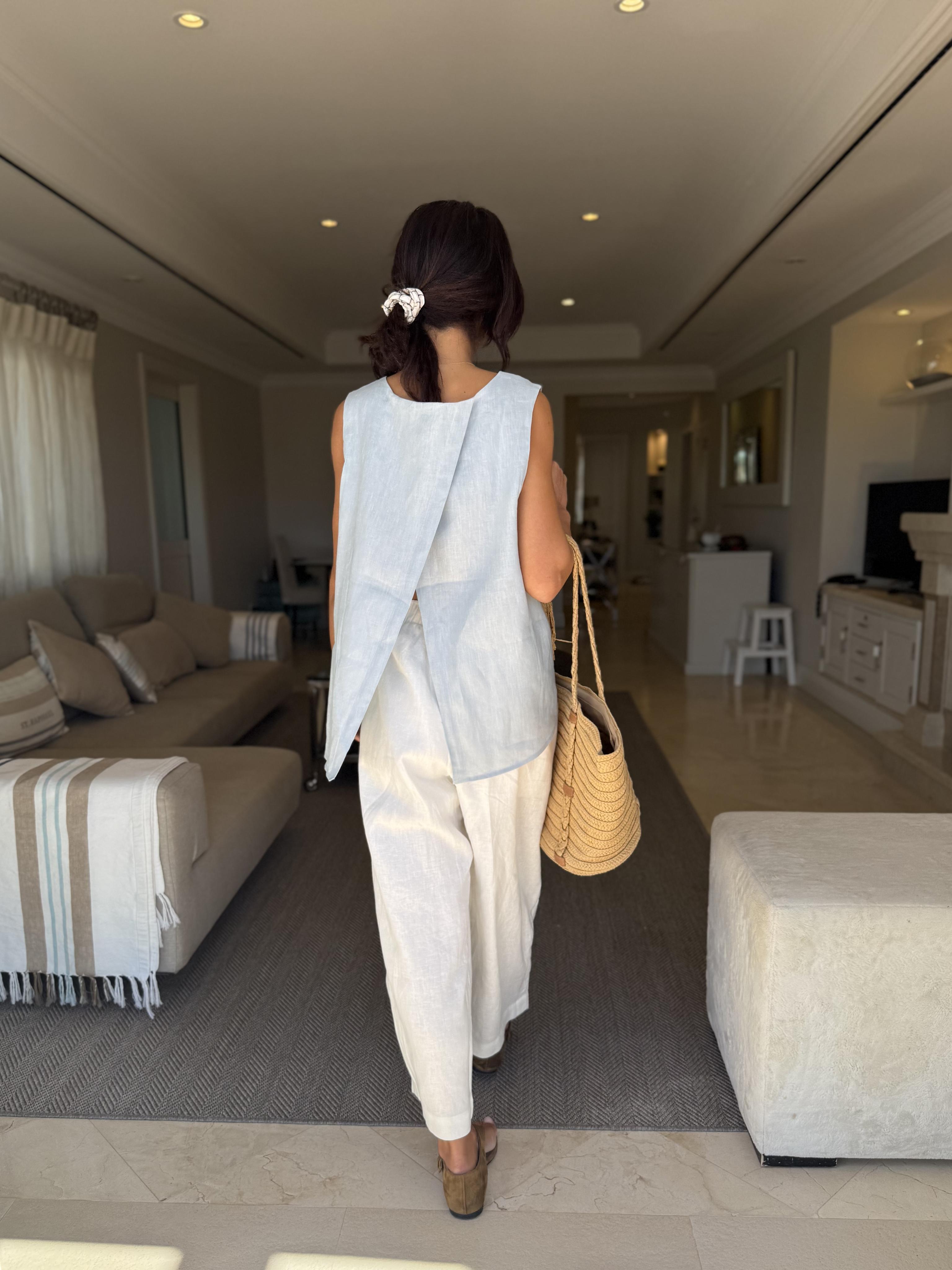 Diffusion by Kate One Size Ruth Pure Linen Pleat Back Top in Mint