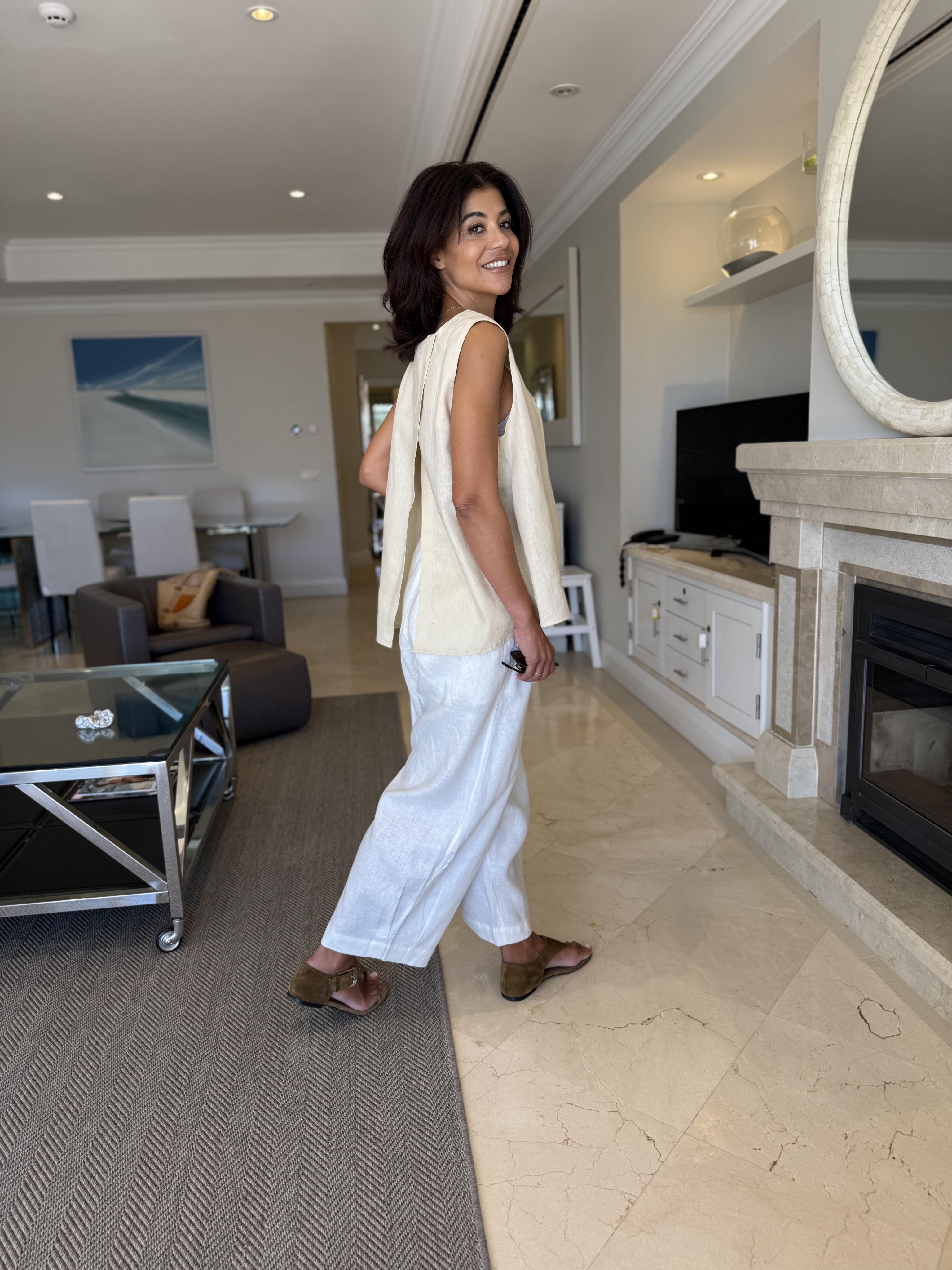 Diffusion by Kate One Size Ruth Pure Linen Pleat Back Top in Vanilla