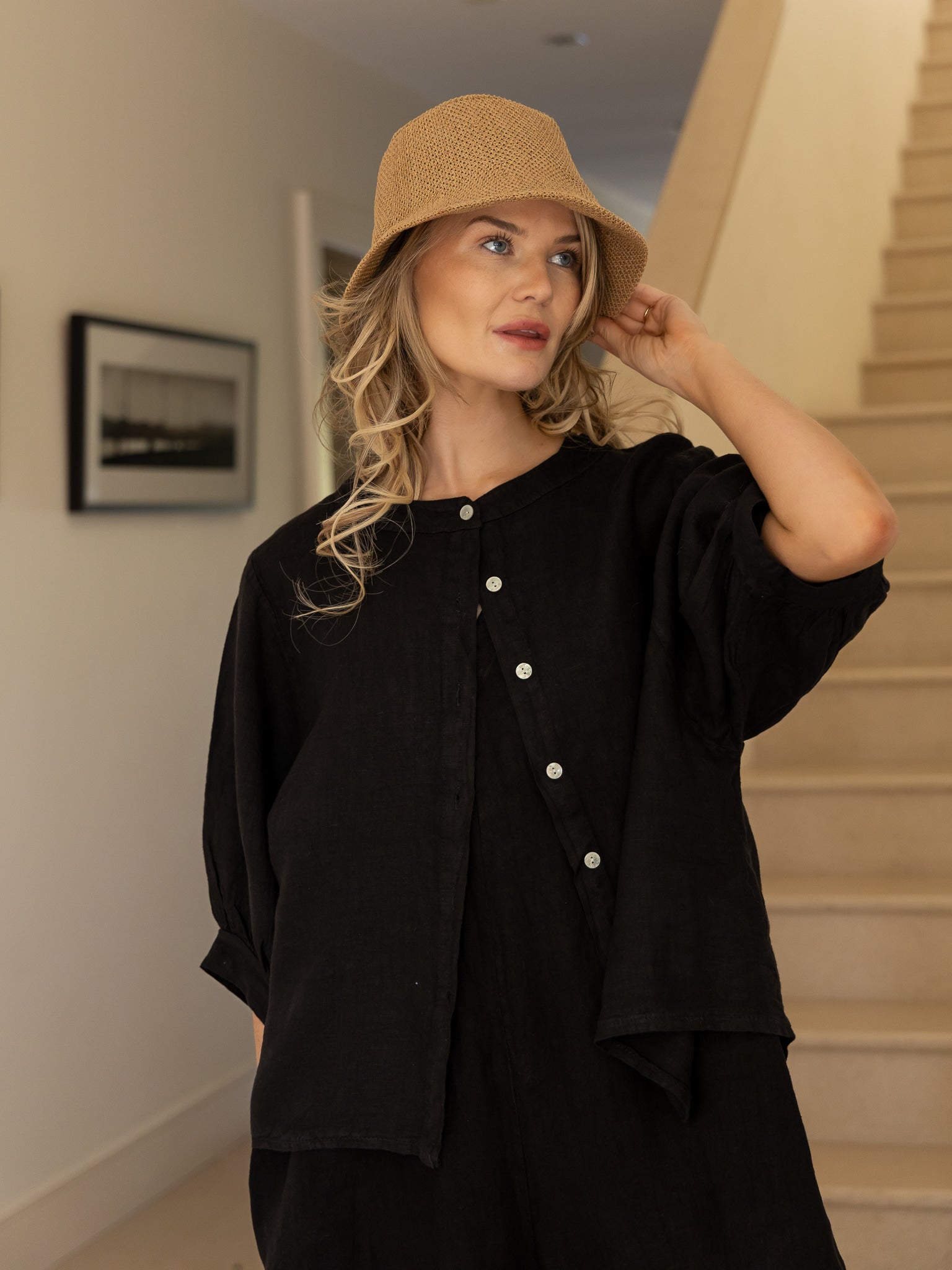 Diffusion by Kate Shirt One Size Chloe Linen Shirt In Black