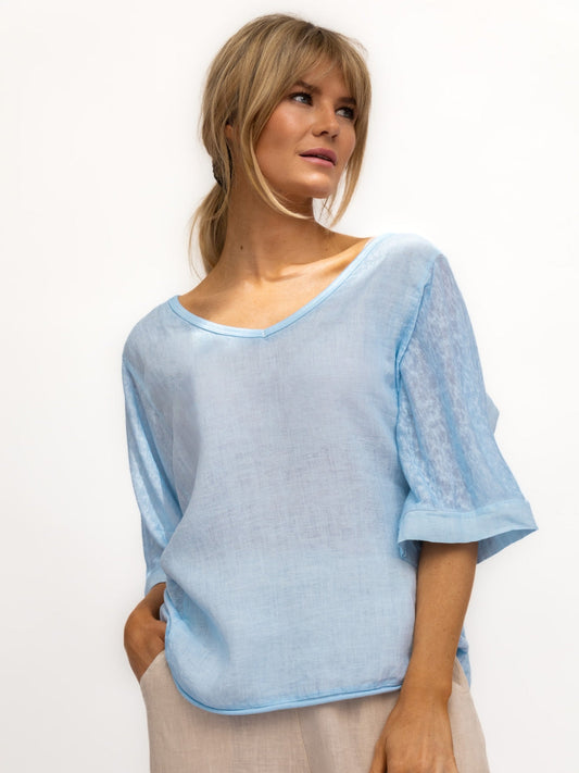 Diffusion by Kate Shirt One Size Jack Tee Linen Top In Sky Blue