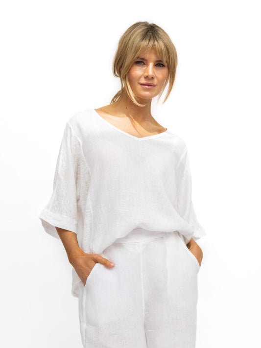 Diffusion by Kate Shirt One Size Jack Tee Linen Top In White