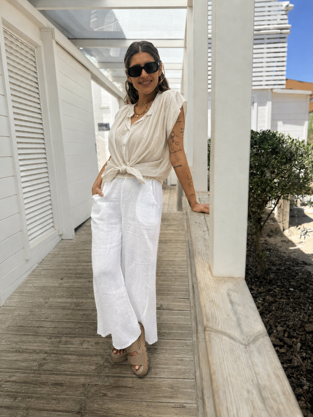 Diffusion by Kate Shirts One Size Mia Cotton Shirt in Sand