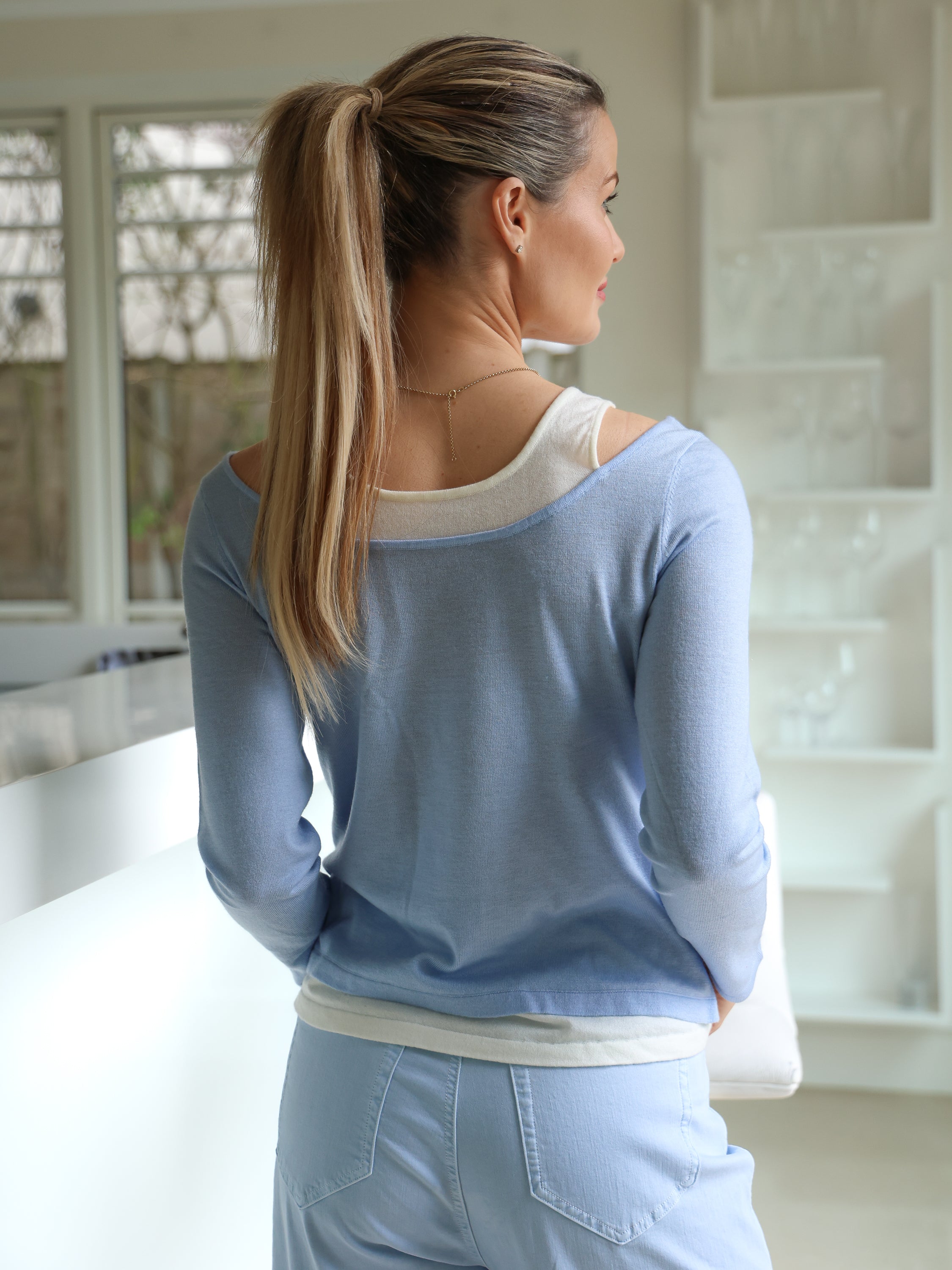 Diffusion by Kate Sweater One Size Elodie Layered Knit in Blue