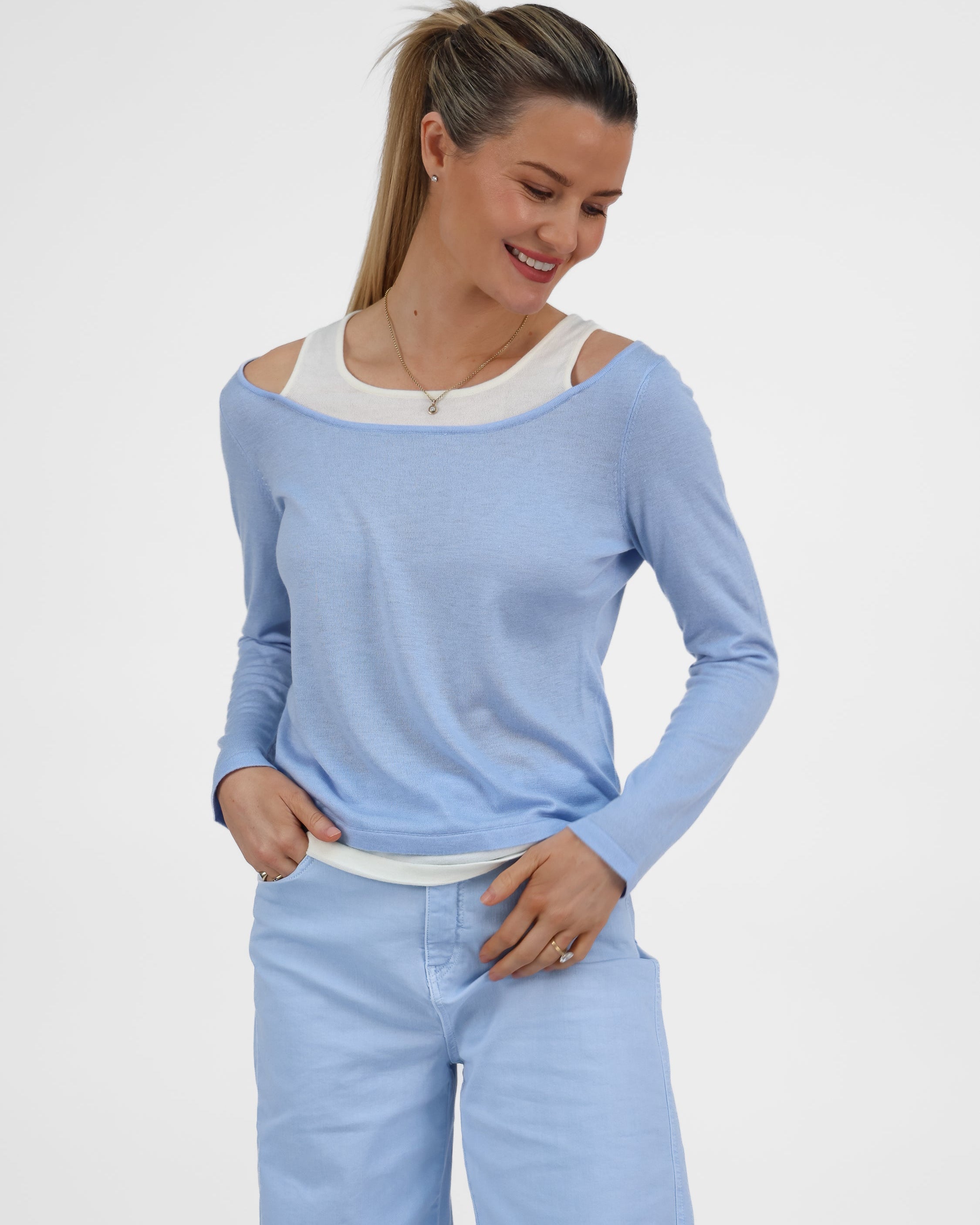 Diffusion by Kate Sweater One Size Elodie Layered Knit in Blue