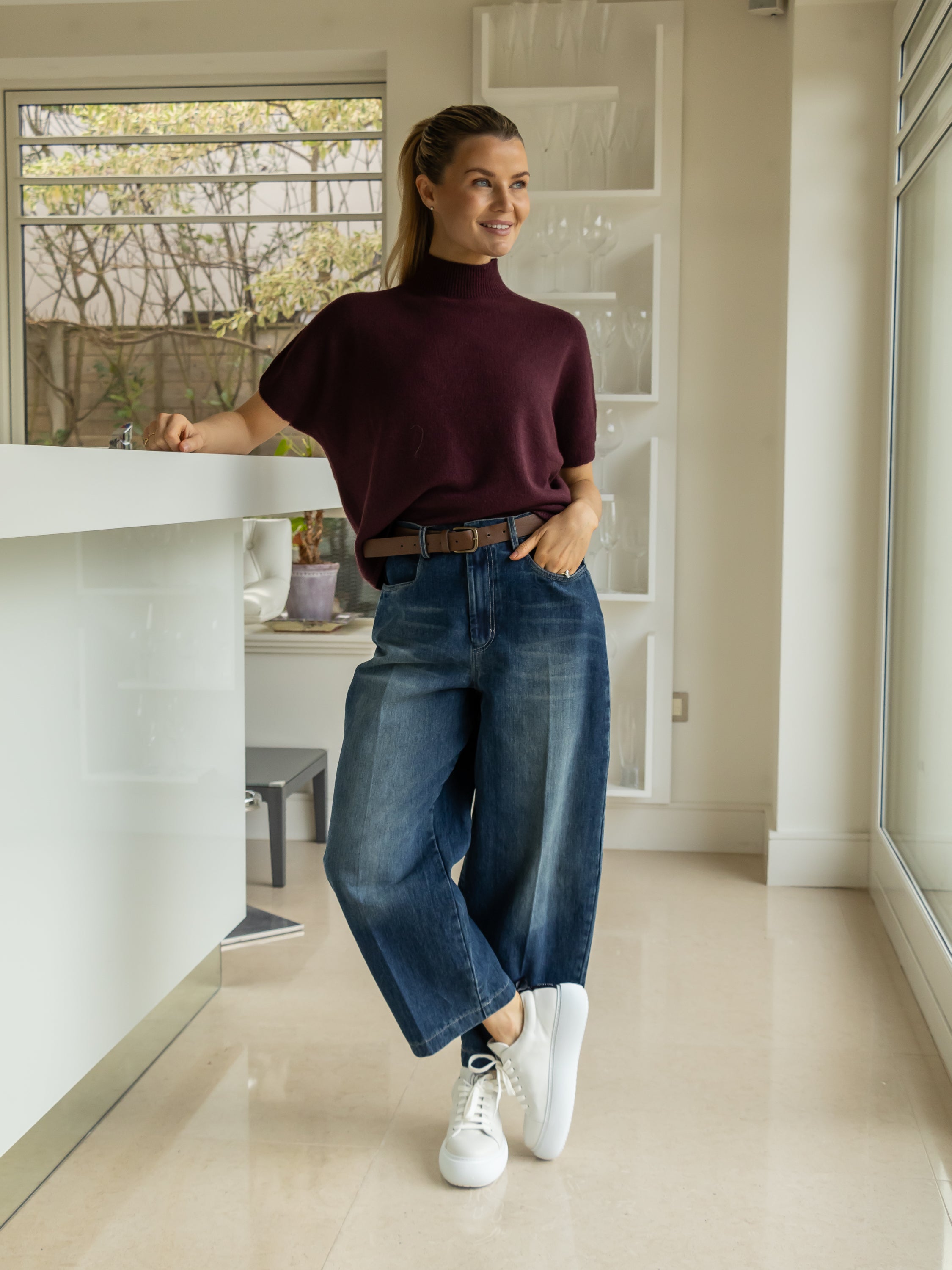 Diffusion by Kate Sweater One Size Grace Crew Sweater in Bordeaux