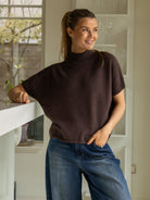 Diffusion by Kate Sweater One Size Grace Crew Sweater in Chocolate