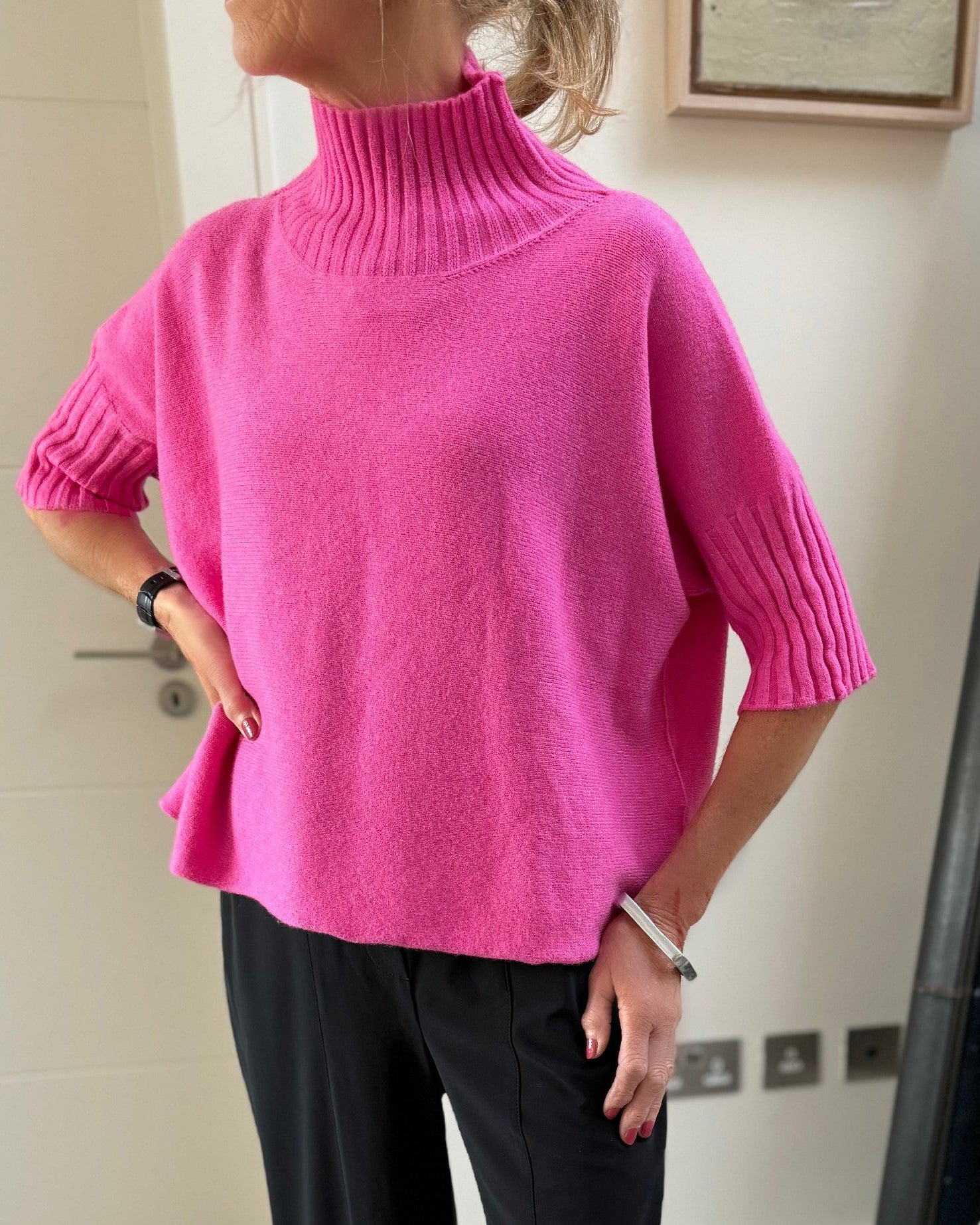 Diffusion by Kate Sweater One Size Josep Classic Sweater In Fuchsia Pink