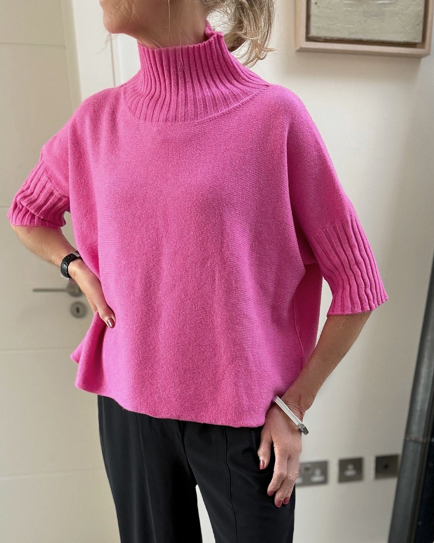 Diffusion by Kate Sweater One Size Josep Classic Sweater In Fuchsia Pink