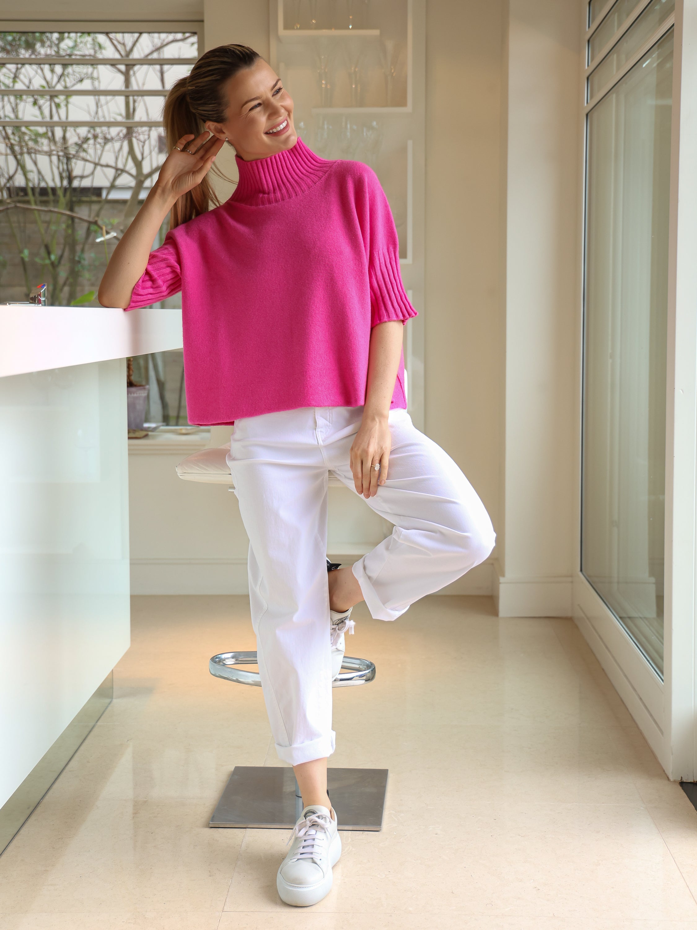 Diffusion by Kate Sweater One Size Josep Classic Sweater In Fuchsia Pink