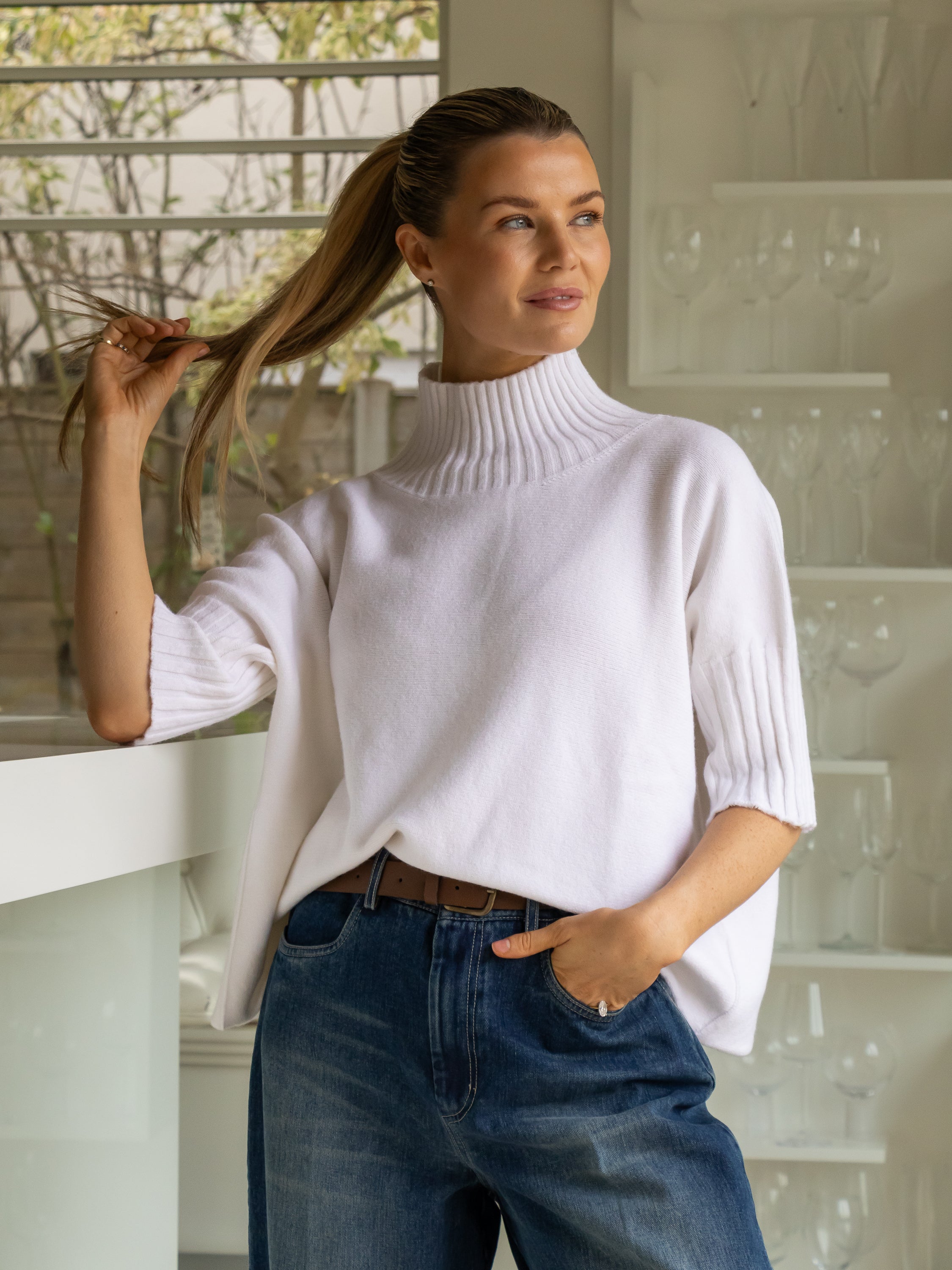 Diffusion by Kate Sweater One Size Josep Classic Sweater in Winter White