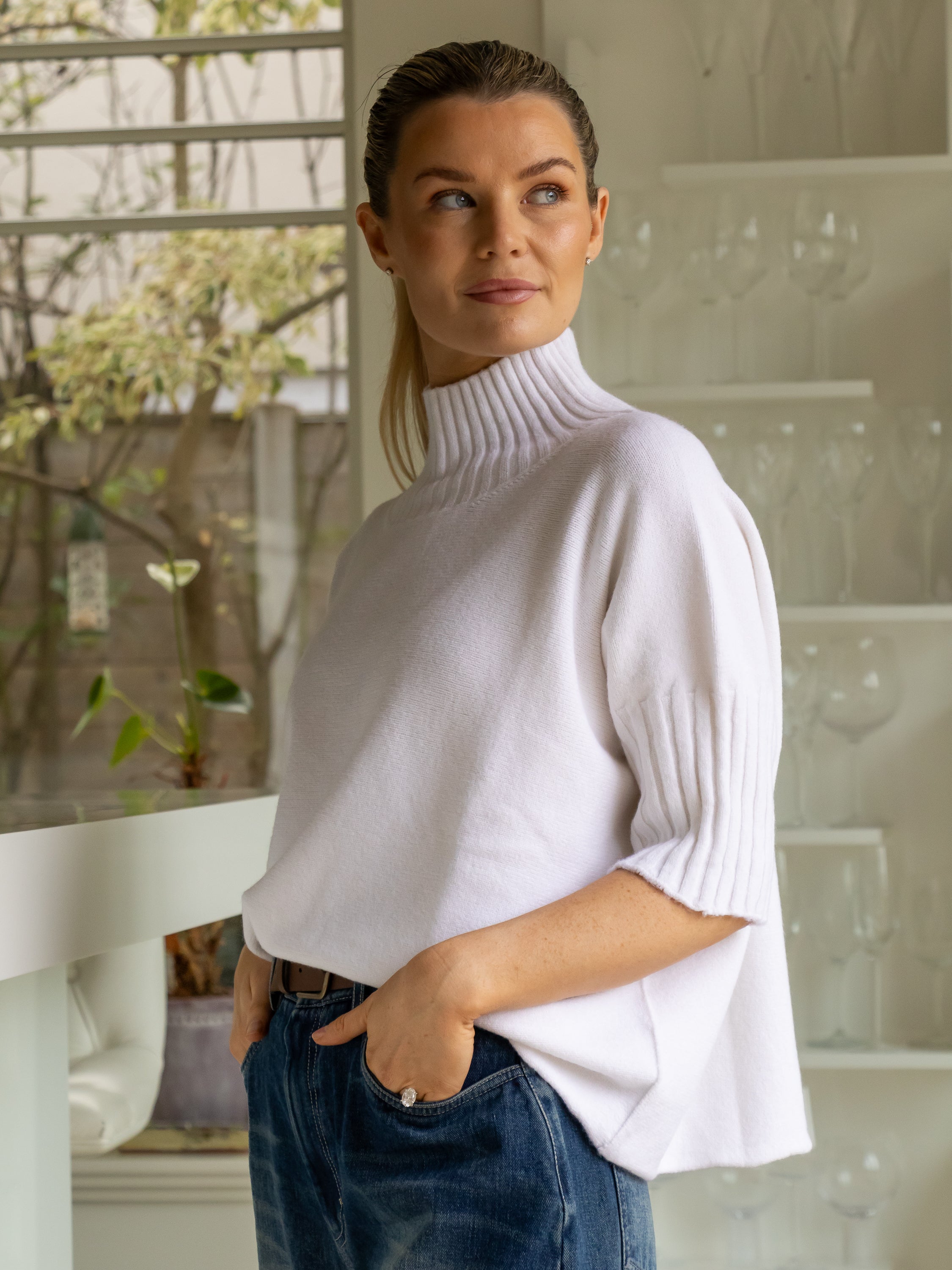 Diffusion by Kate Sweater One Size Josep Classic Sweater in Winter White