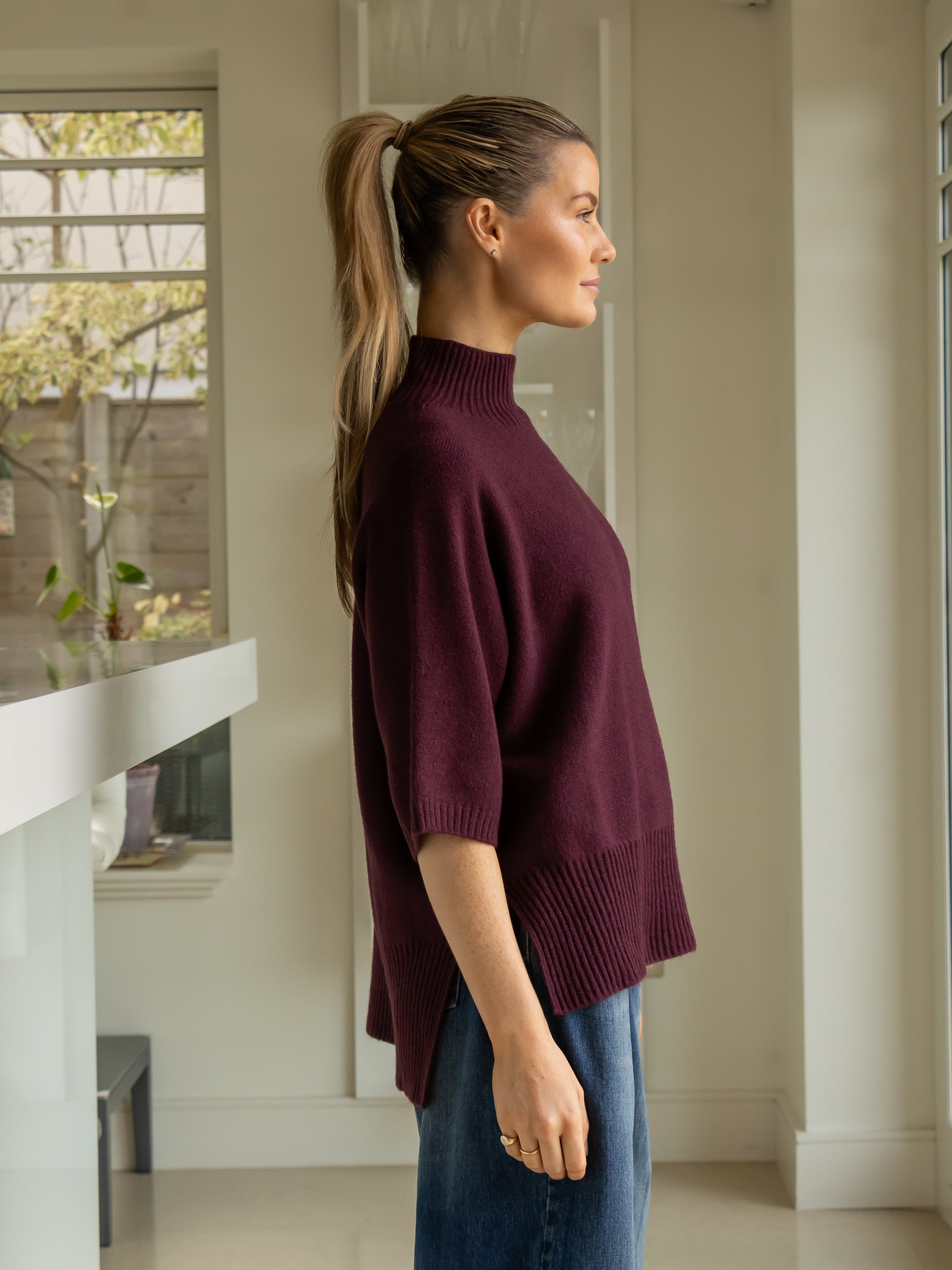 Diffusion by Kate Sweater One Size Josep Dip Back Sweater in Bordeaux