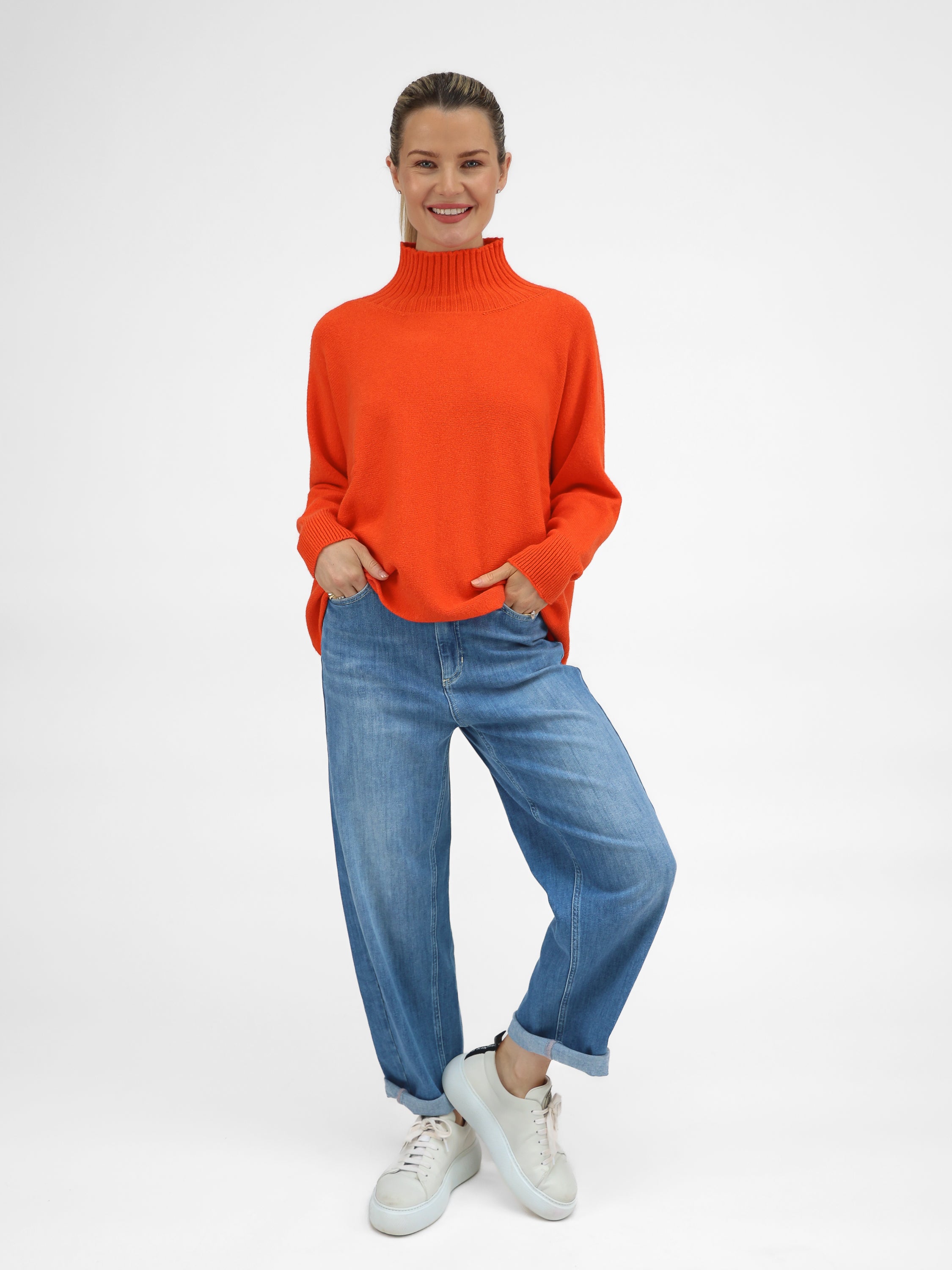Diffusion by Kate Sweater One Size Josep Long Sleeve Knit Sweater In Burnt Orange