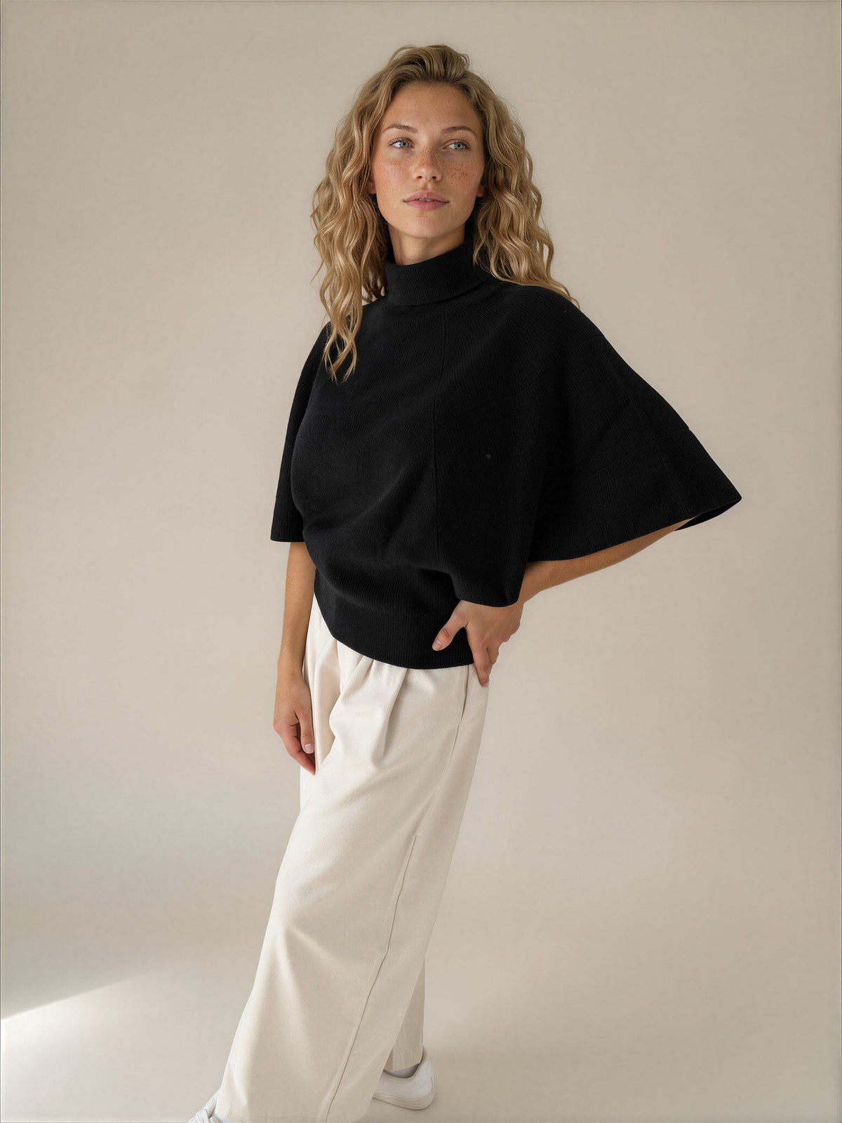 Diffusion by Kate Sweater Margot Pure Wool Cape Sweater in Black
