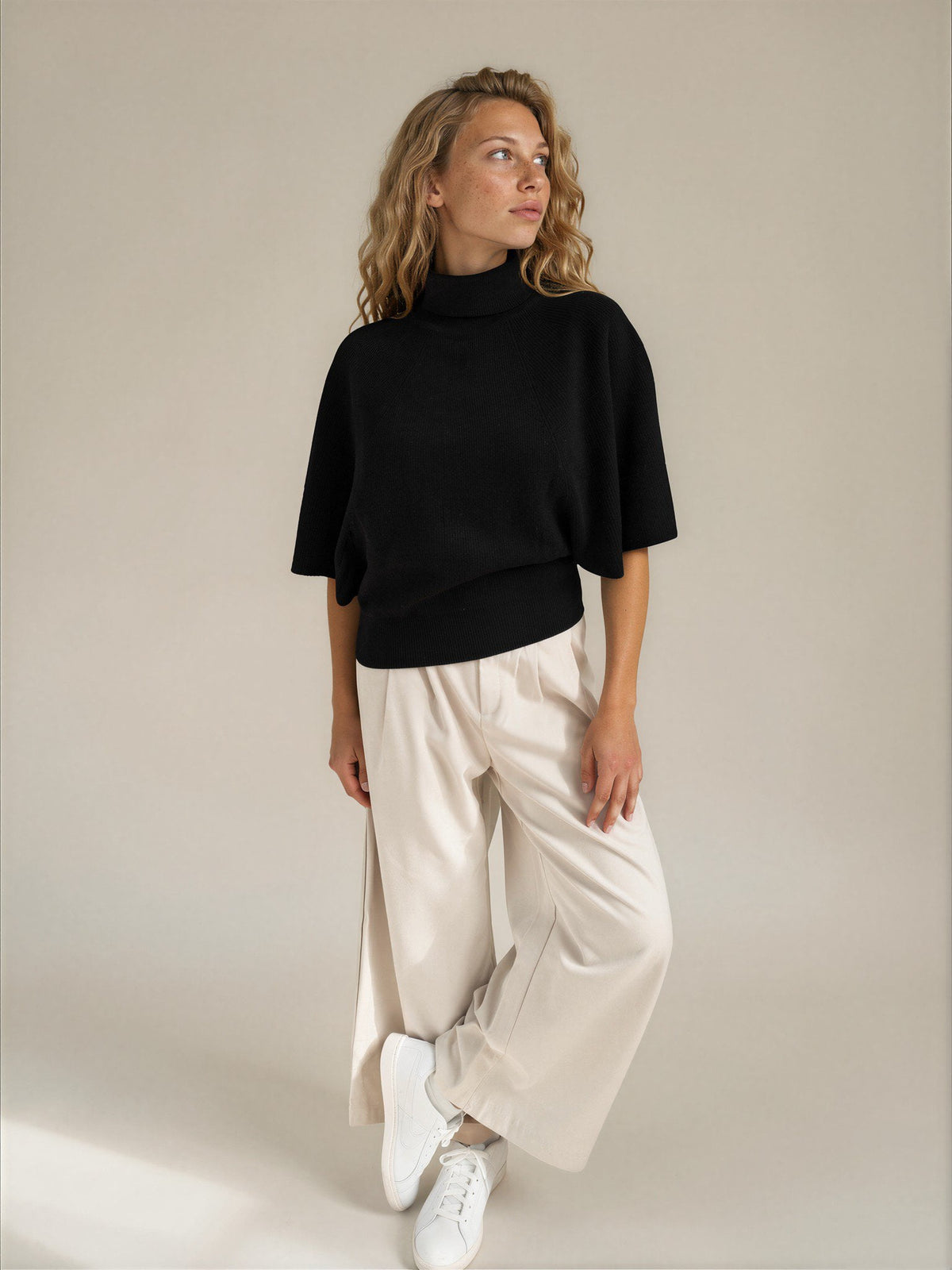 Diffusion by Kate Sweater Margot Pure Wool Cape Sweater in Black