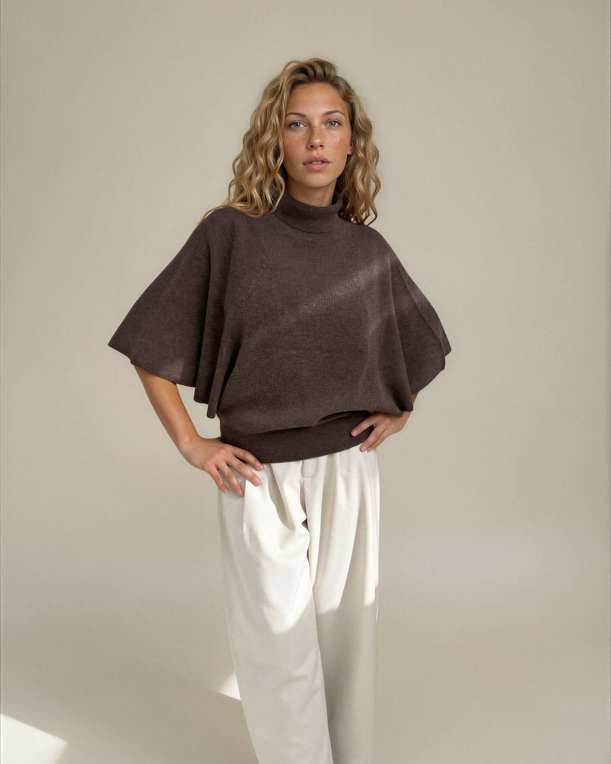 Diffusion by Kate Sweater Margot Pure Wool Cape Sweater in Chocolate Brown