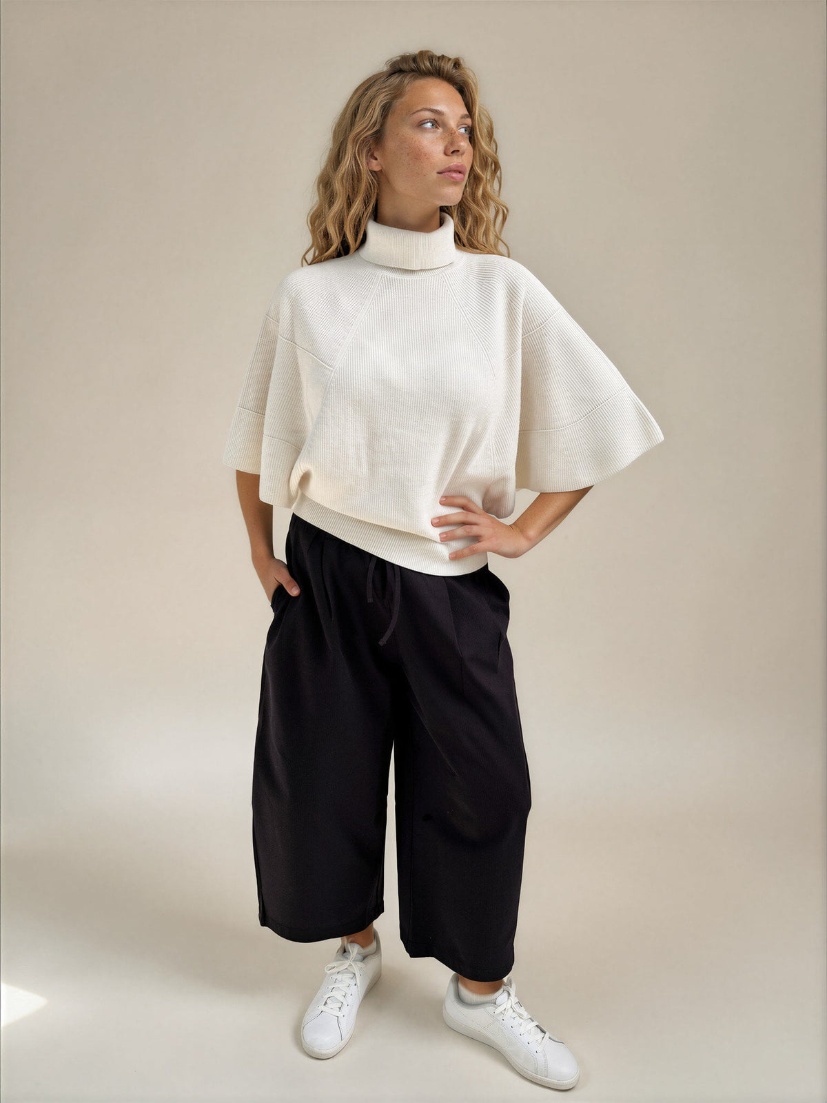 Diffusion by Kate Sweater Margot Pure Wool Cape Sweater in Cream