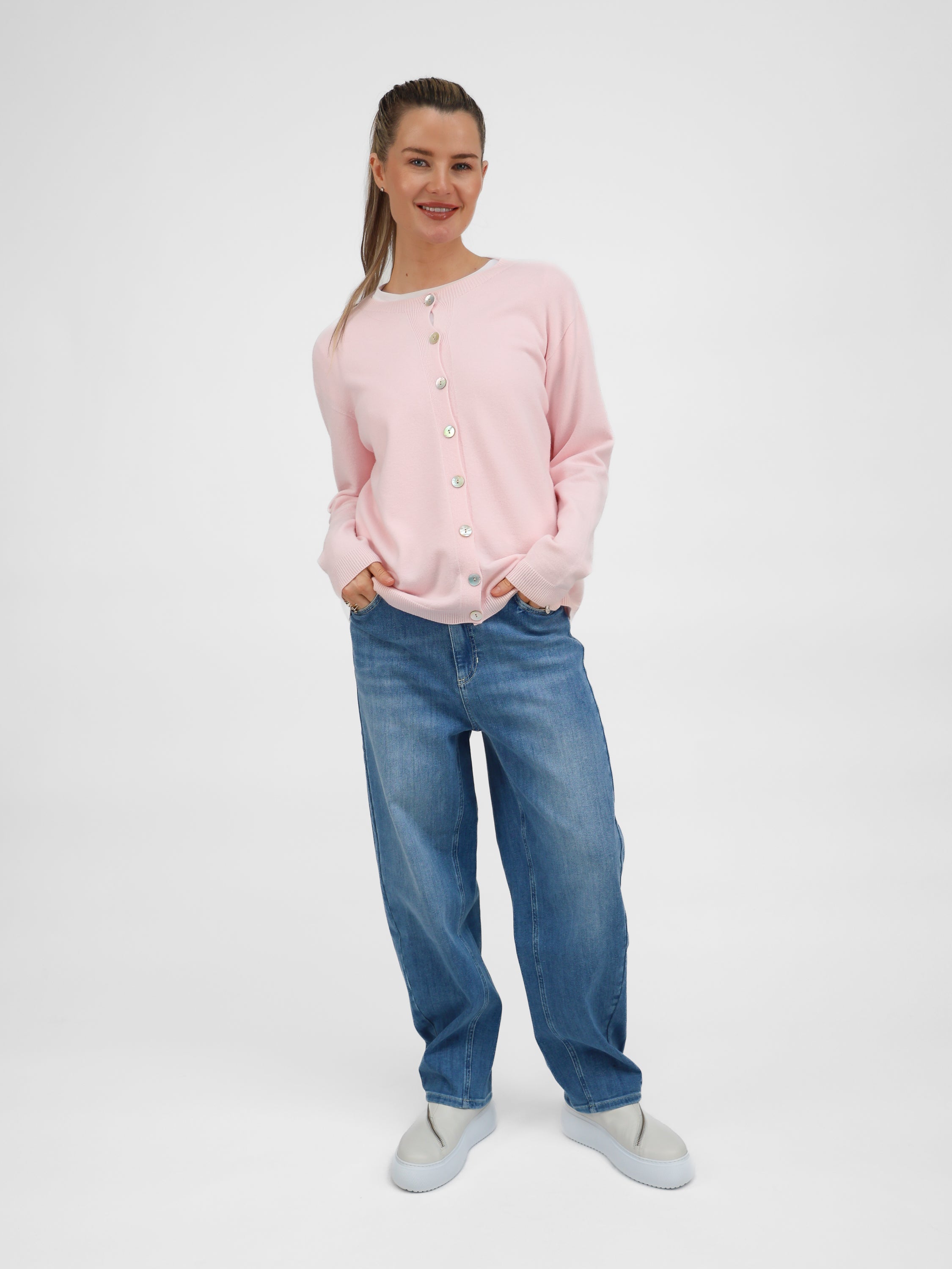 Diffusion by Kate Sweater One Size Pippa Cardigan in Baby Pink