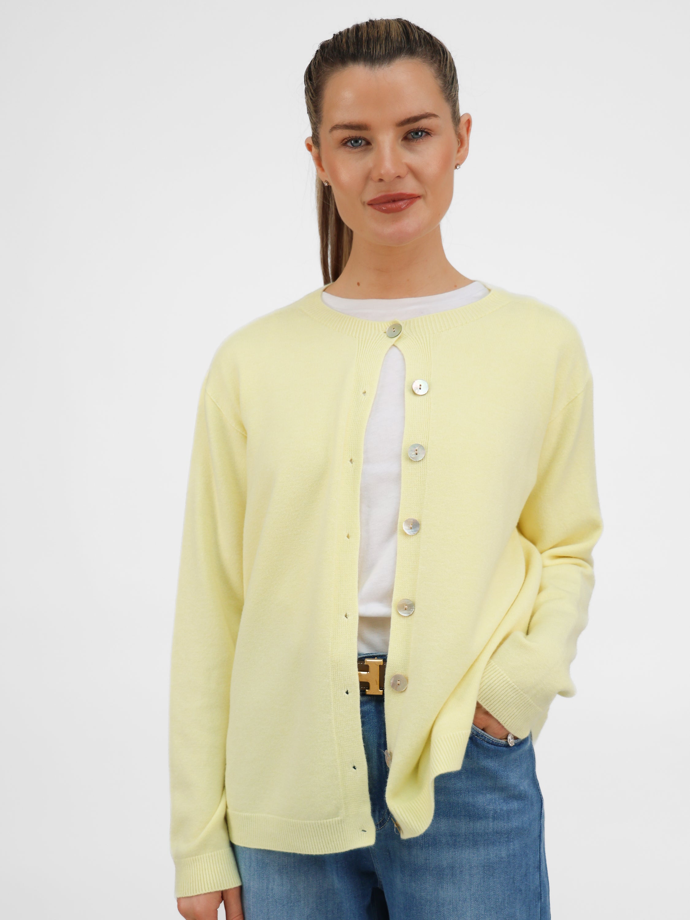 Diffusion by Kate Sweater One Size Pippa Cardigan in Lemon Yellow