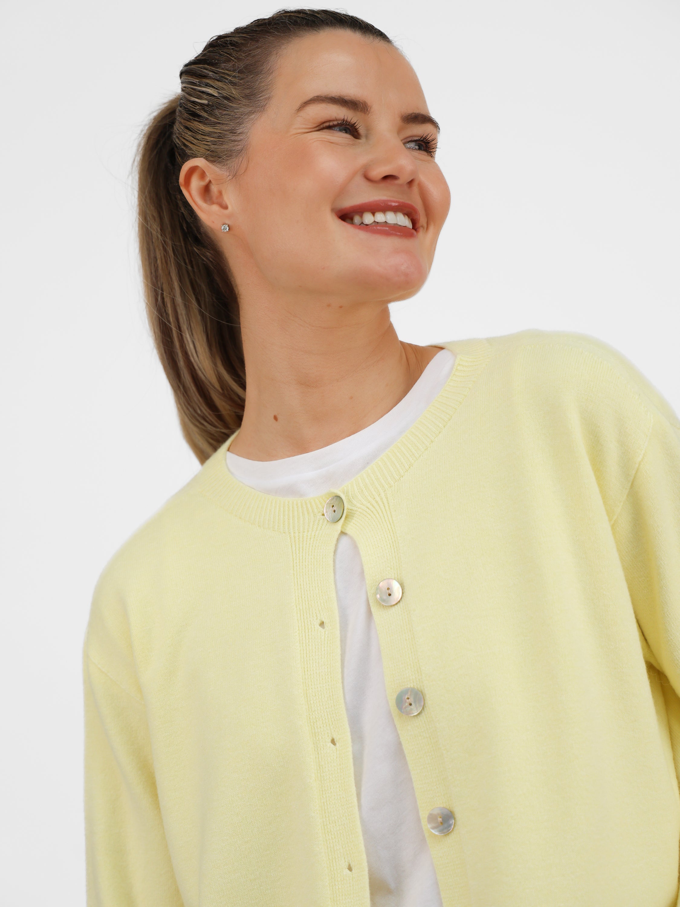 Diffusion by Kate Sweater One Size Pippa Cardigan in Lemon Yellow