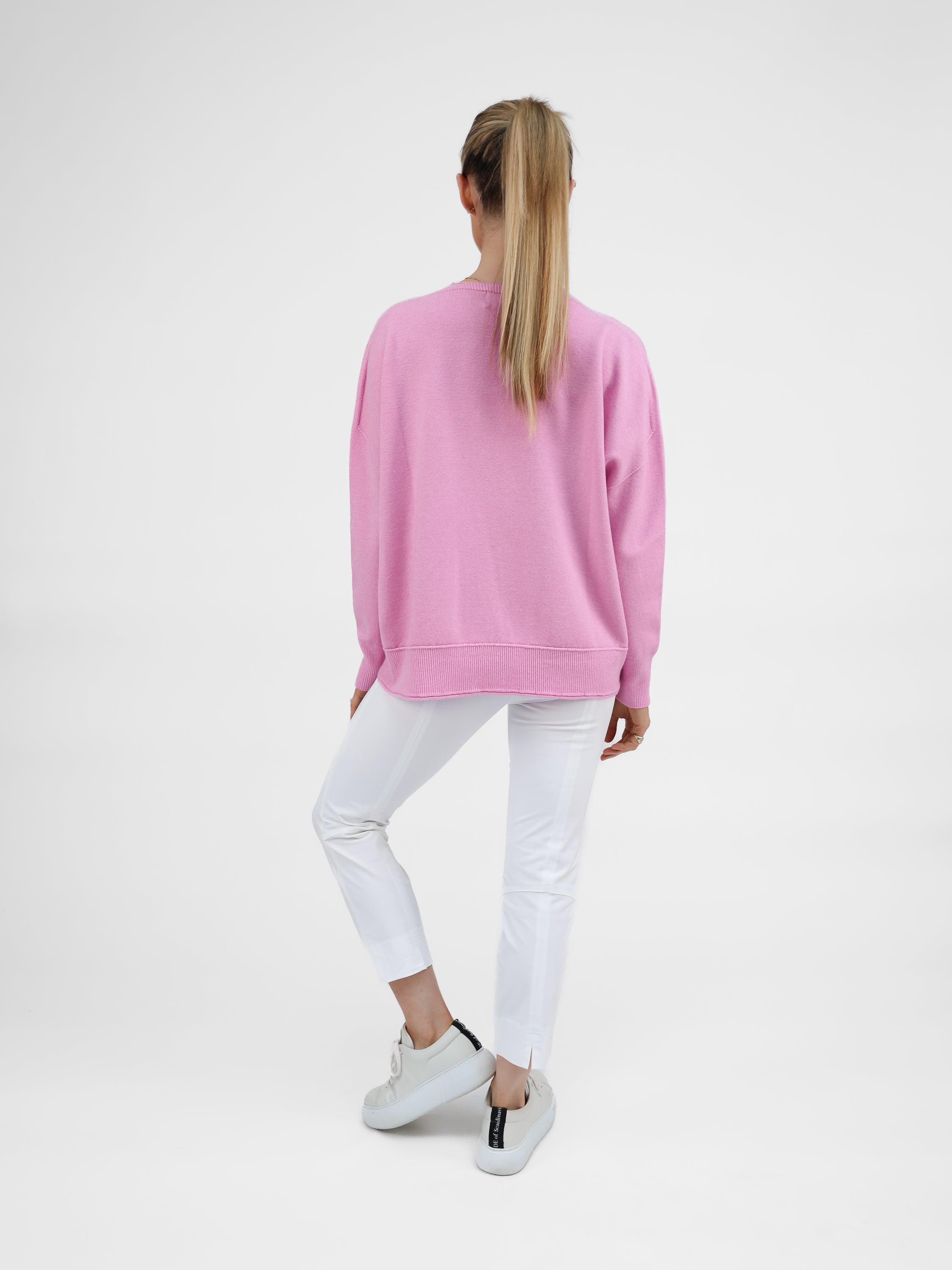 Diffusion by Kate Sweater One Size Sienna V-Neck Sweater In Peony Pink