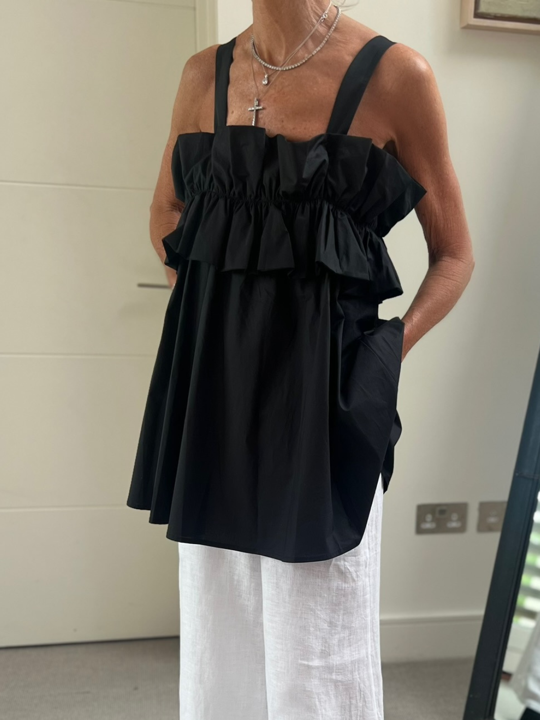 Diffusion by Kate Top Frill Tunic Top In Black