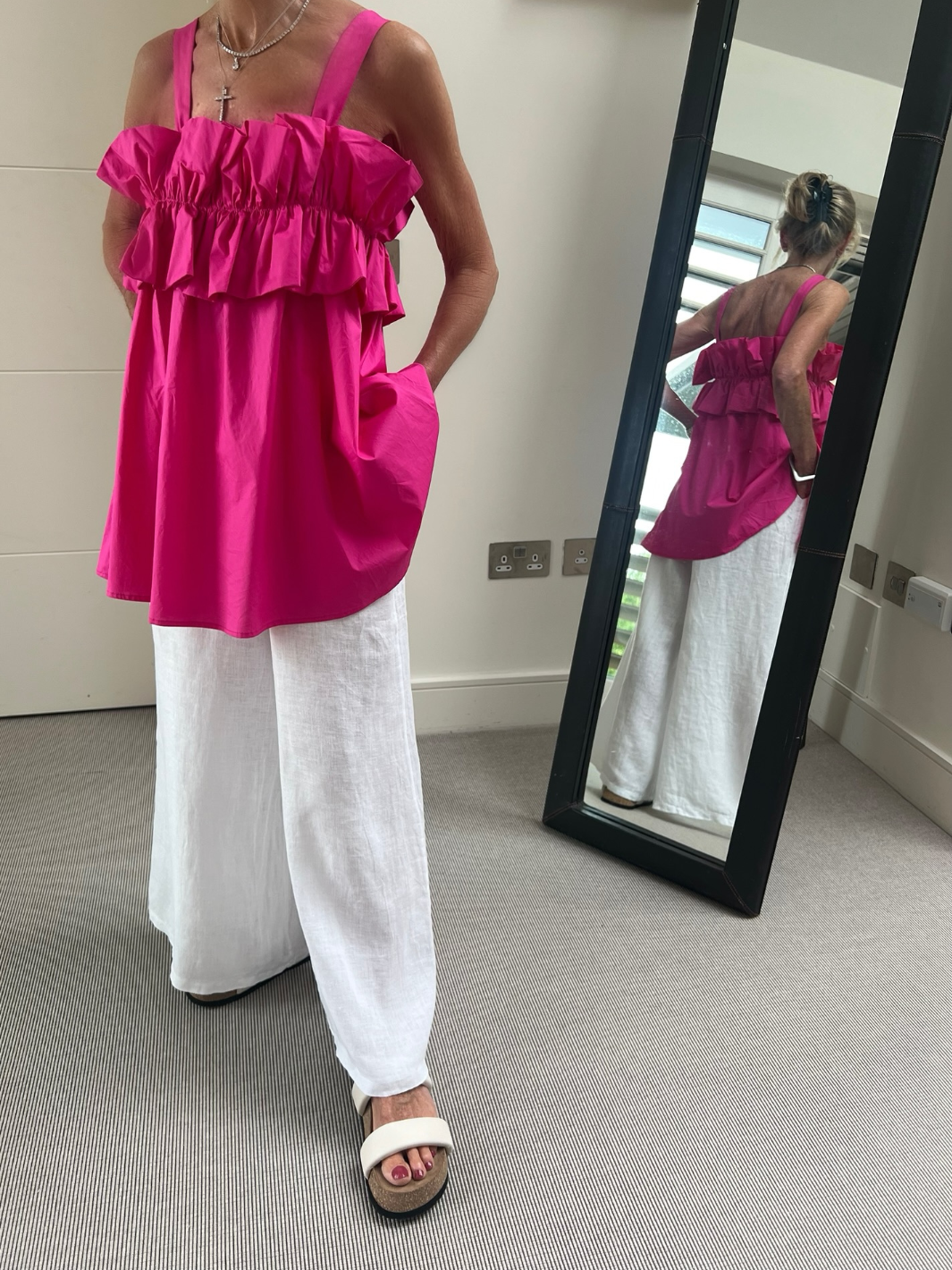 Diffusion by Kate Top Frill Tunic Top In Fuchsia Pink