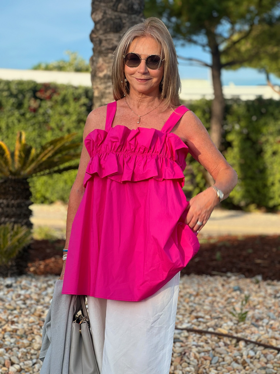 Diffusion by Kate Top Frill Tunic Top In Fuchsia Pink
