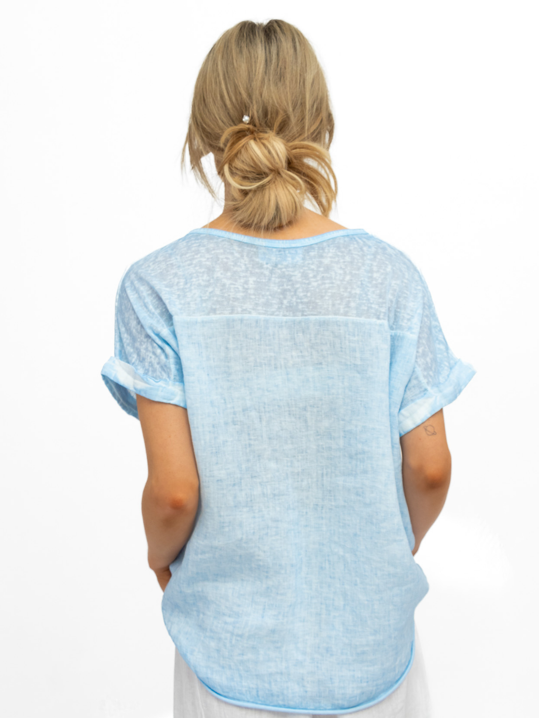 Diffusion By Kate Top One Size Jack Linen T Shirt In Pale Blue