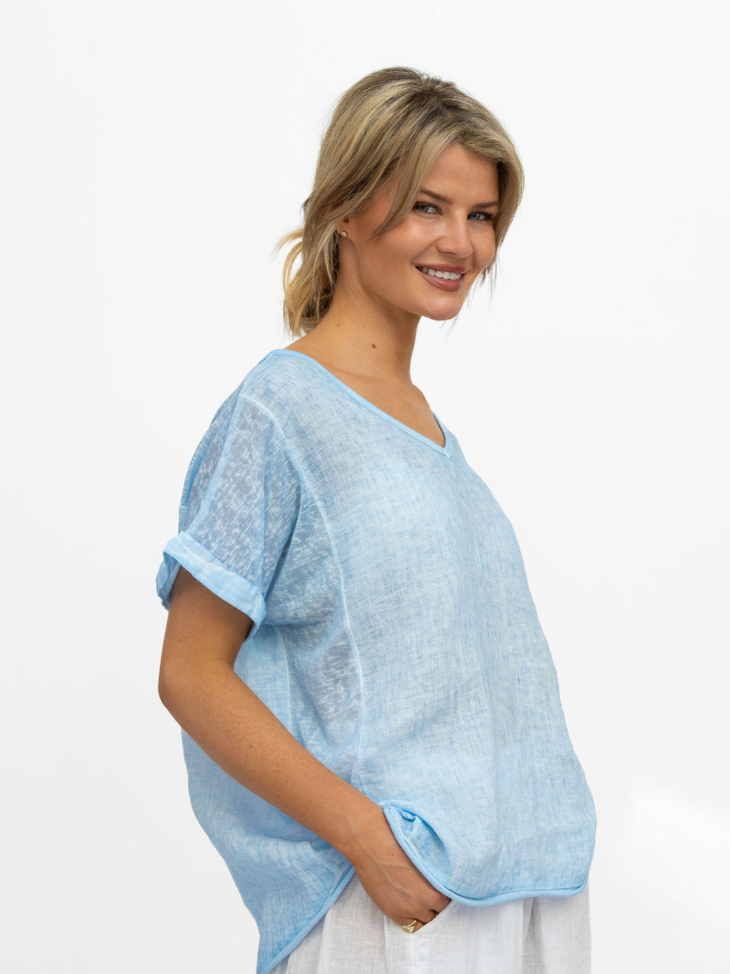 Diffusion By Kate Top One Size Jack Linen T Shirt In Pale Blue