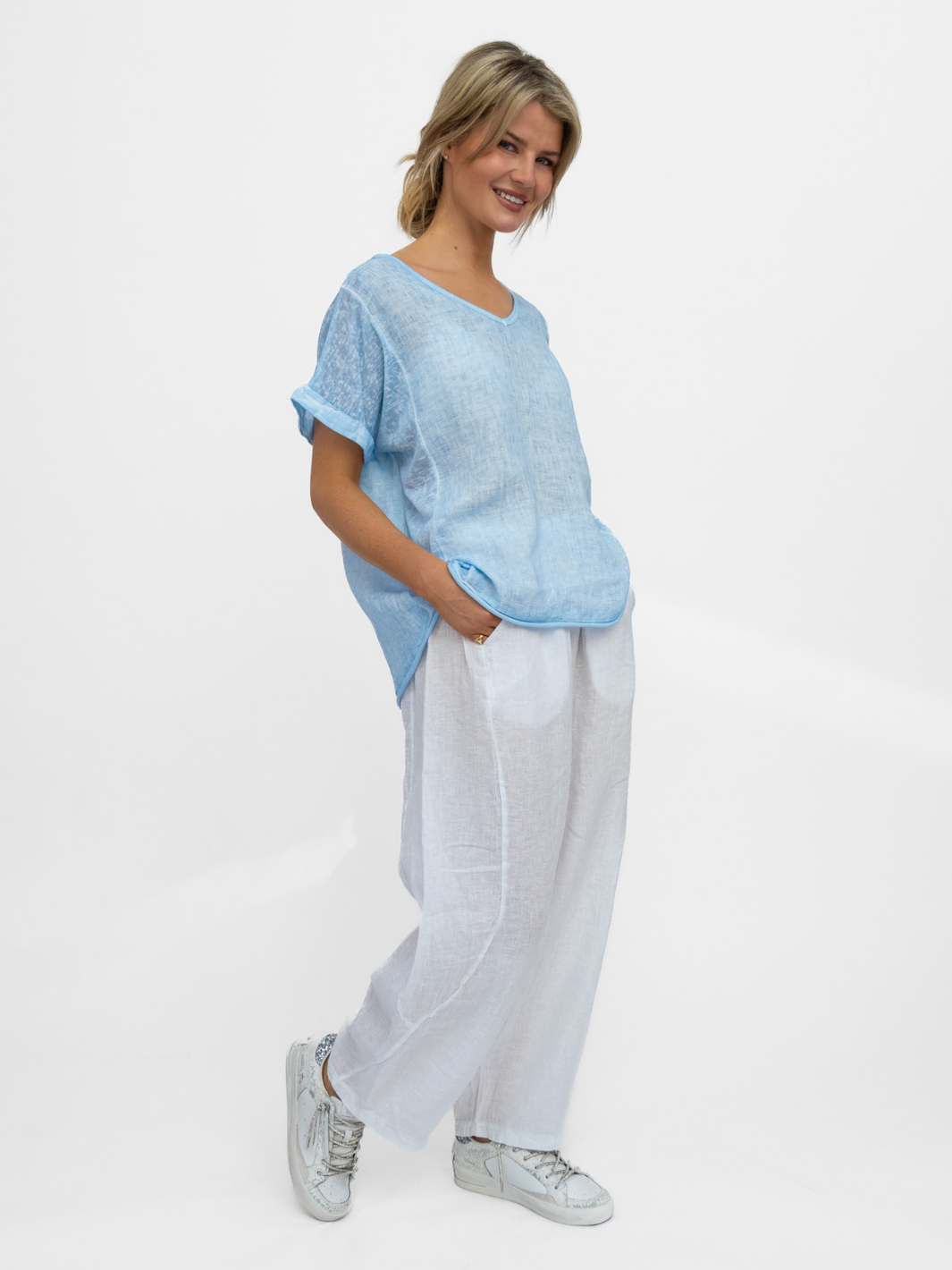 Diffusion By Kate Top One Size Jack Linen T Shirt In Pale Blue