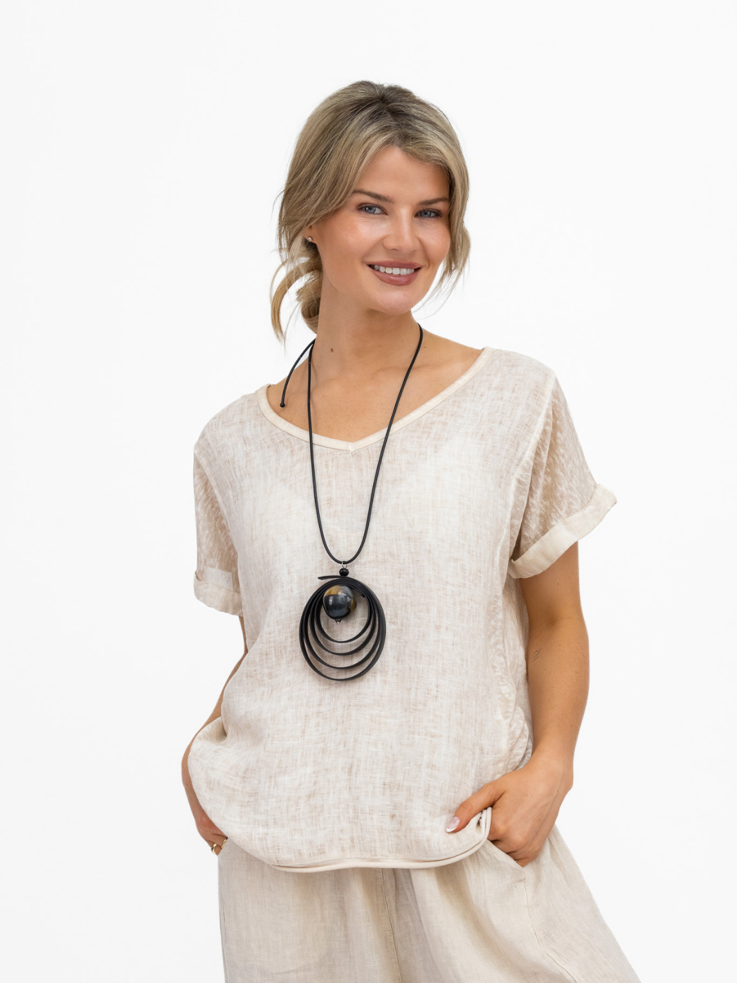 Diffusion By Kate Top One Size Jack Linen T Shirt In Sand