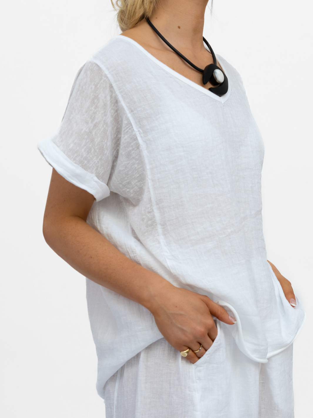 Diffusion By Kate Top One Size Jack Linen T Shirt In White