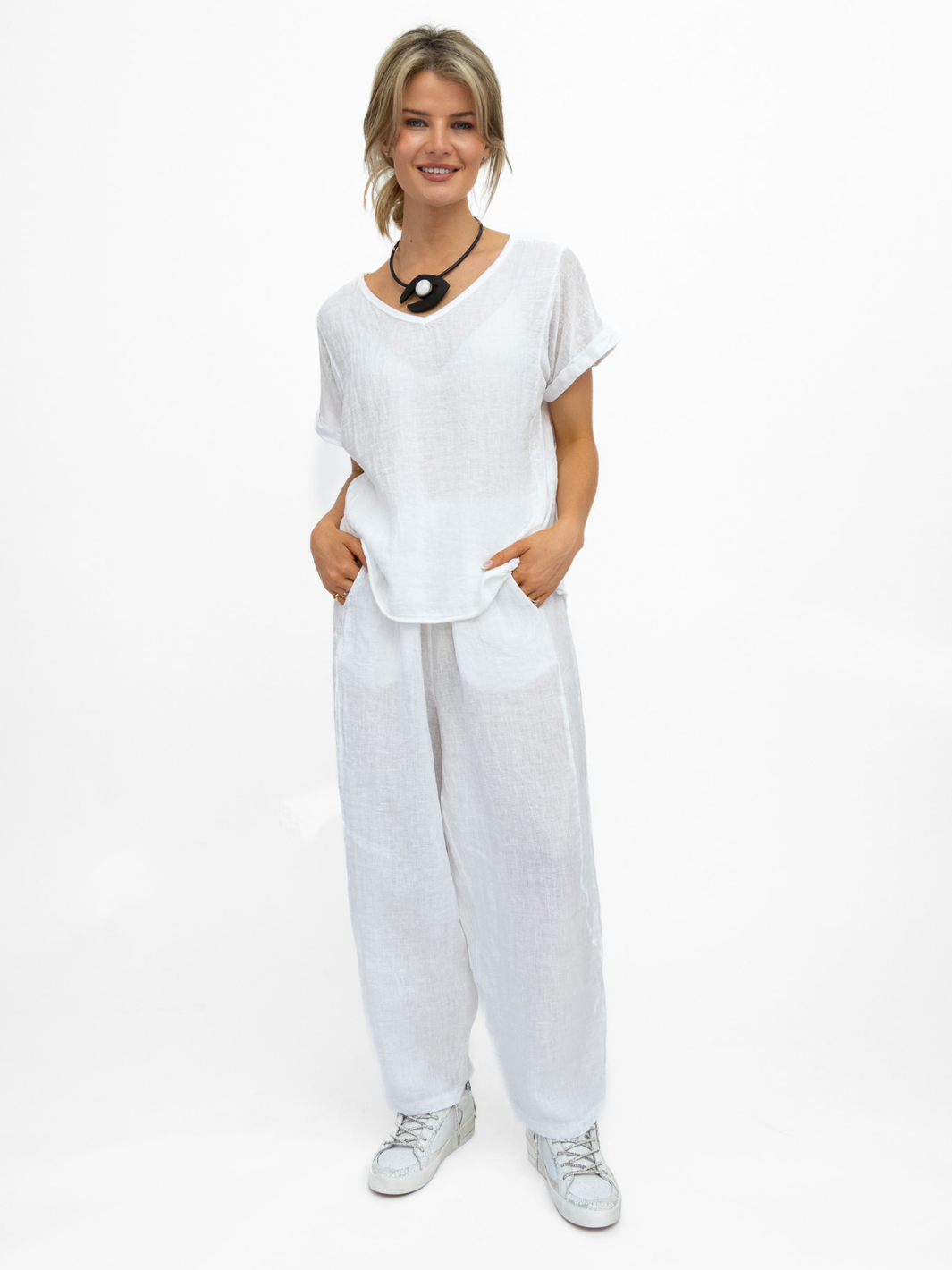 Diffusion By Kate Top One Size Jack Linen T Shirt In White