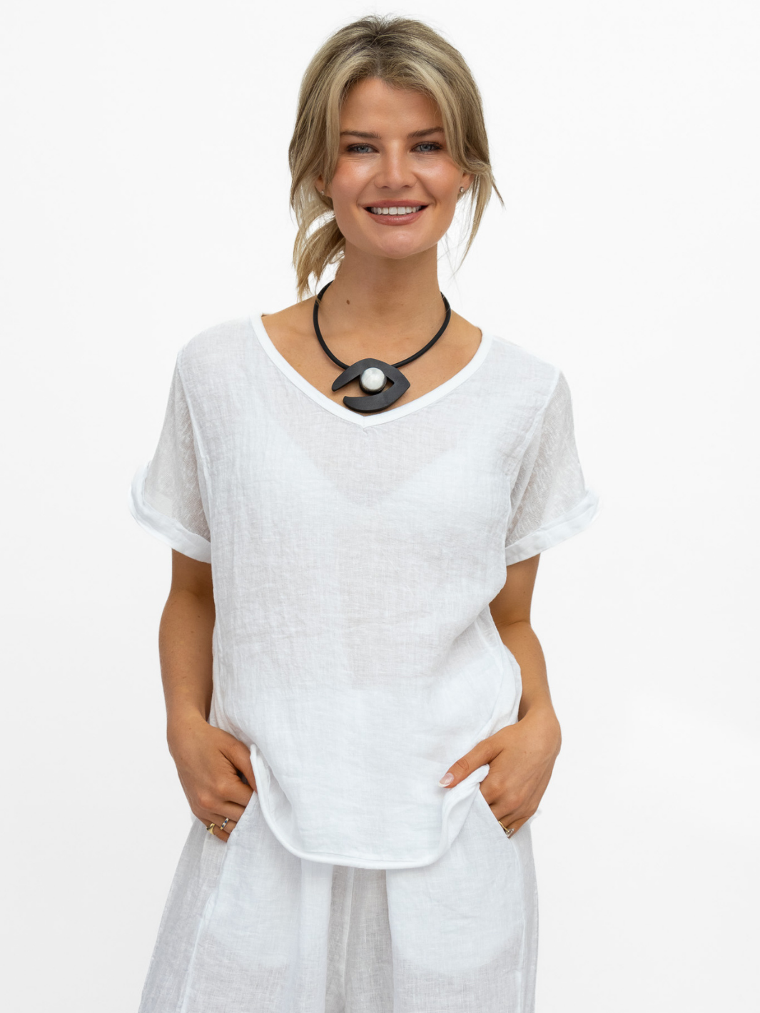 Diffusion By Kate Top One Size Jack Linen T Shirt In White