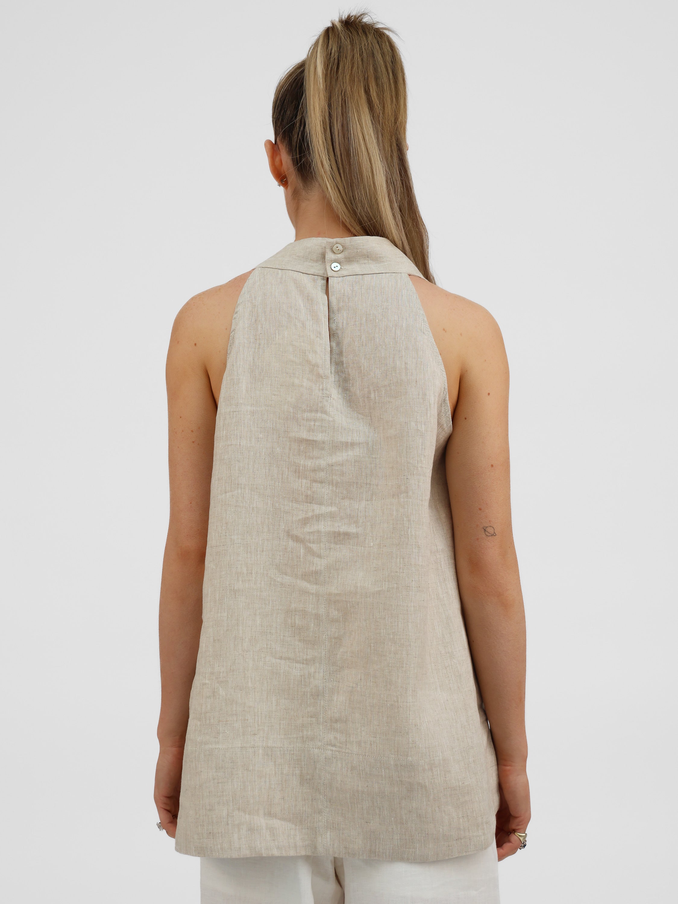 Diffusion by Kate Top One Size Lauren Racer Back Linen Top in Sand